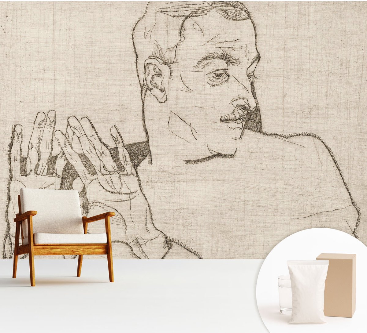 Wallfluent Fotobehang - Wit Vliesbehang - 312x219 cm - Een Onderscheidend Karakter Fotobehang Vlies - Woonkamer behang Deel - Muurschildering - Hal behang