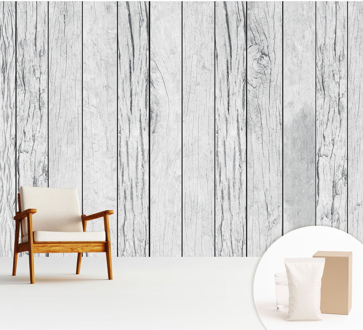 Wallfluent Fotobehang - Wit Vliesbehang - 312x219 cm - Vintage Sfeer Fotobehang Vlies - Woonkamer behang Texturen - Muurschildering - Hal behang