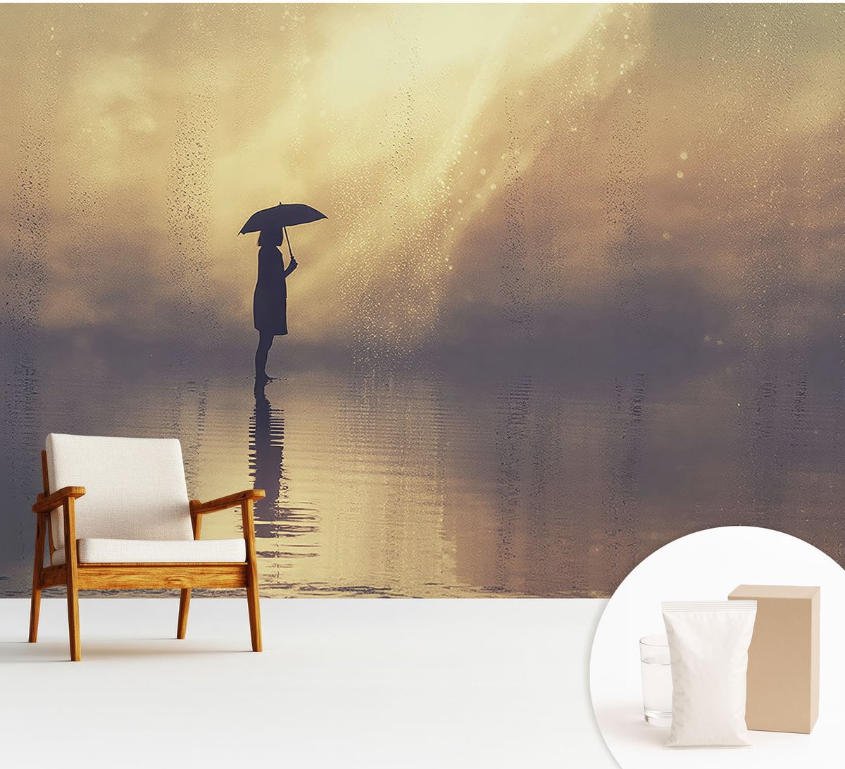 Wallfluent Fotobehang - Beige Vliesbehang - 312x219 cm - Mysterieuze Scène Fotobehang Vlies - Hal behang Landschappen - Muurschildering - Woonkamer behang