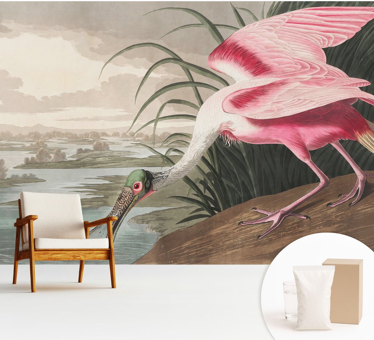 Wallfluent Fotobehang - Grijs Vliesbehang - 312x219 cm - Exotische Vogel Muurschildering - Slaapkamer behang Dieren - Fotobehang Vlies - Gang behang