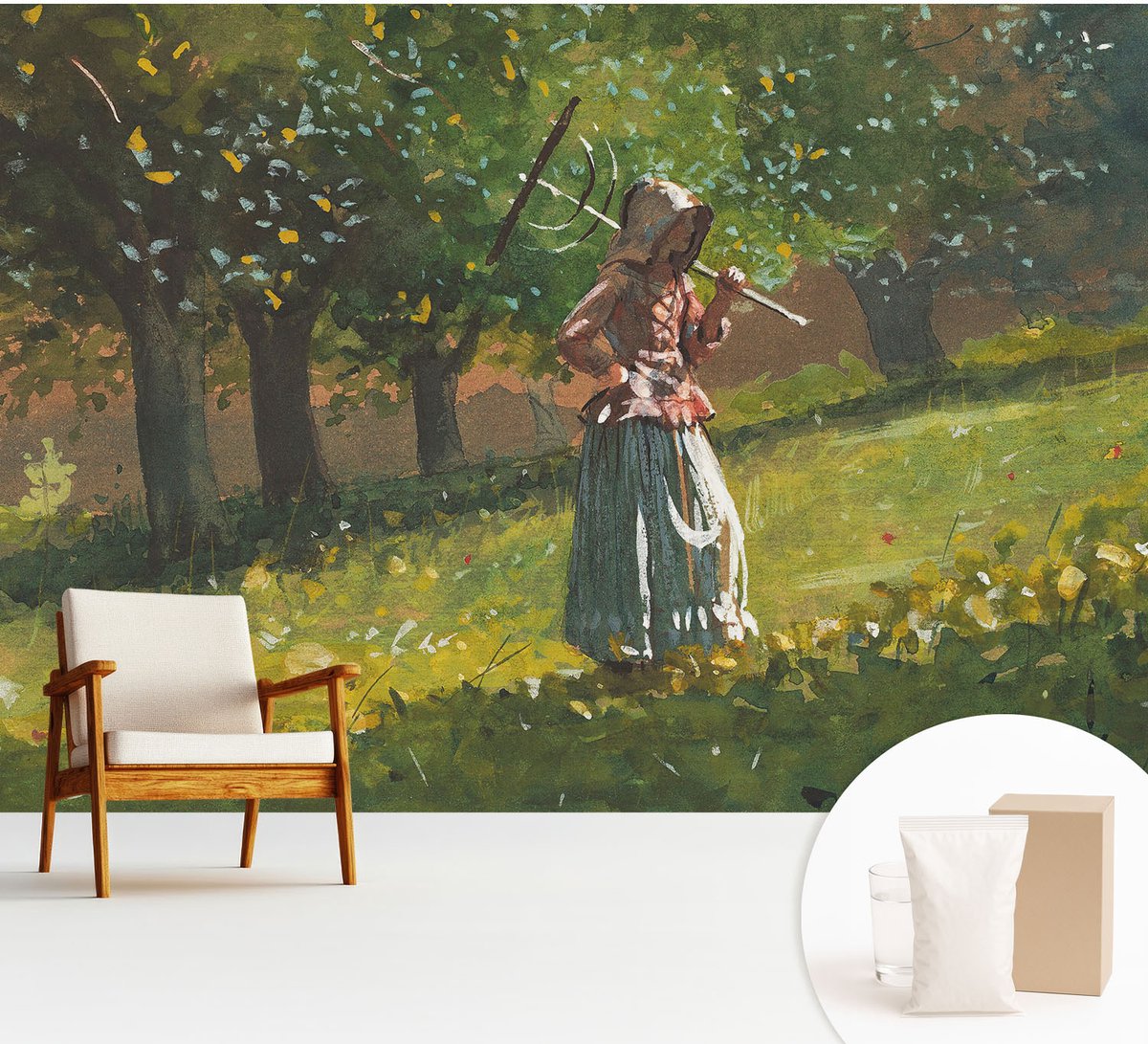 Wallfluent Fotobehang - Groente Vliesbehang - 312x219 cm - Herfstmiddag Fotobehang Vlies - Woonkamer behang Landschappen - Muurschildering - Woonkamer behang