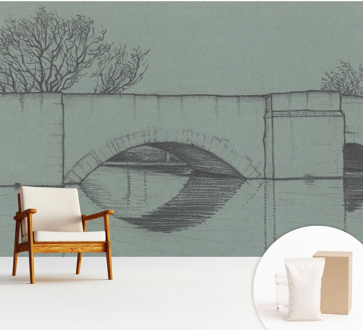 Wallfluent Fotobehang - Grijs Vliesbehang - 312x219 cm - Boogbrug Fotobehang Vlies - Woonkamer behang Architectuur - Muurschildering - Woonkamer behang