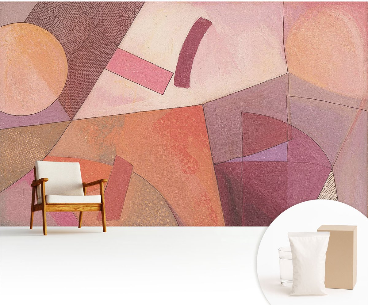 Wallfluent Fotobehang - Oranje Vliesbehang - 416x254 cm - Kleurrijke Vormen Muurschildering - Slaapkamer behang Abstractie - Fotobehang Vlies - Gang behang
