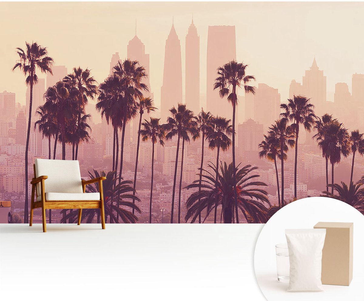 Wallfluent Fotobehang - Roze Vliesbehang - 416x254 cm - Westerse Harmonie Muurschildering - Slaapkamer behang Steden - Fotobehang Vlies - Slaapkamer behang