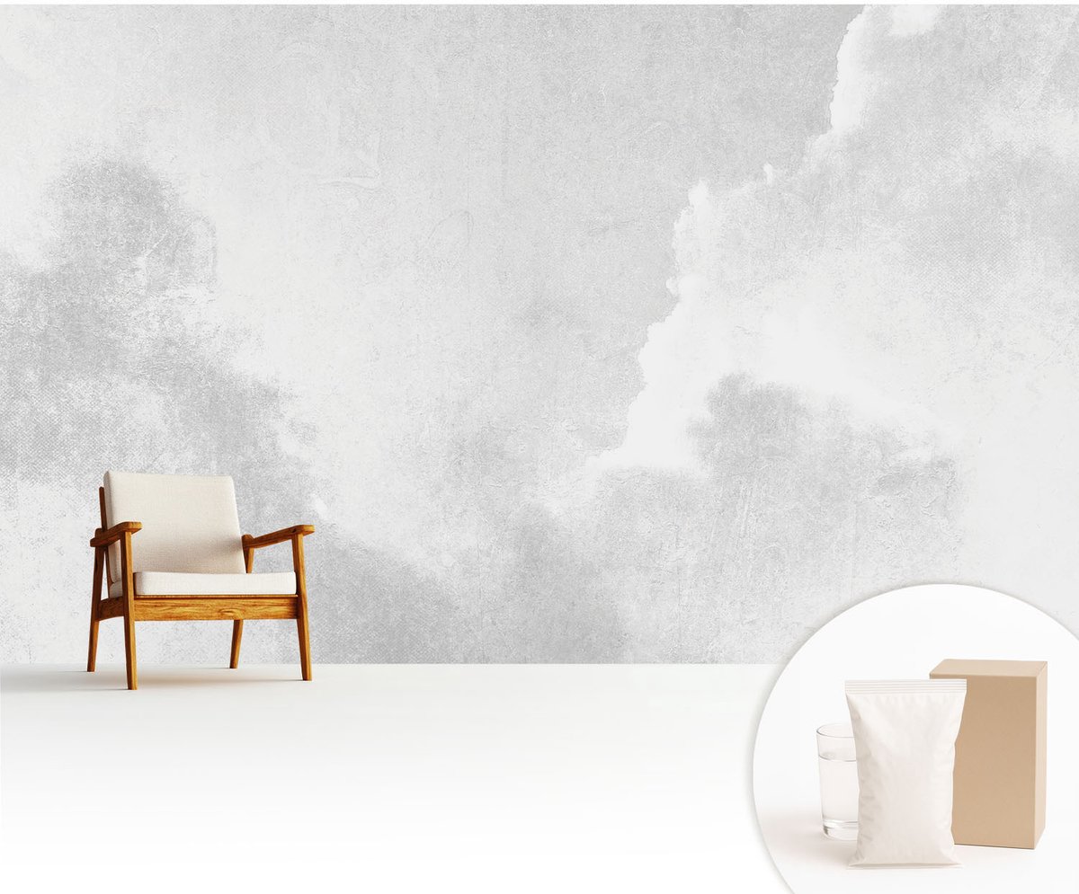 Wallfluent Fotobehang - Wit Vliesbehang - 416x254 cm - Subtiele Wolken Muurschildering - Slaapkamer behang Landschappen - Fotobehang Vlies - Slaapkamer behang