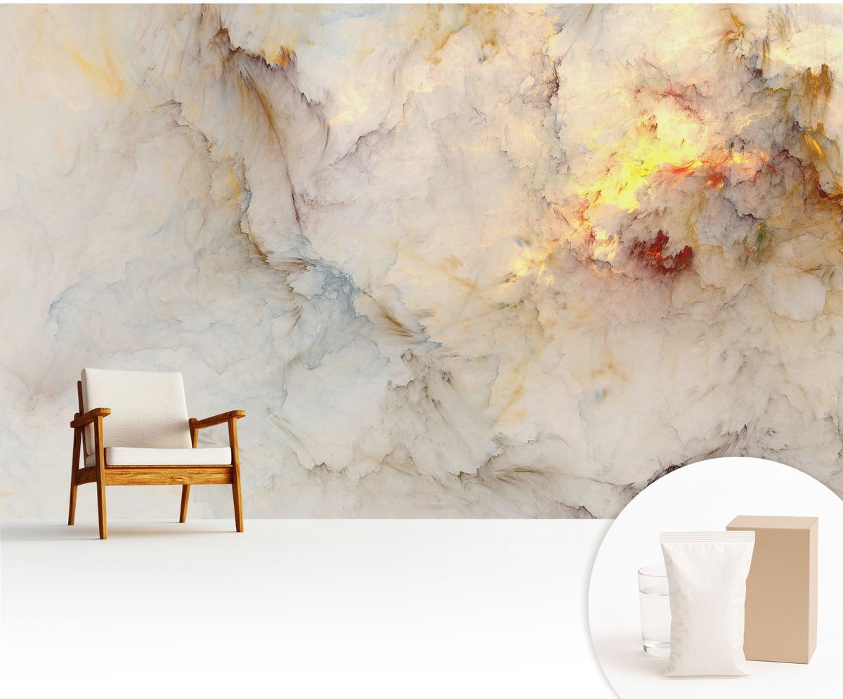 Wallfluent Fotobehang - Wit Vliesbehang - 416x254 cm - Kleurrijk Landschap Muurschildering - Gang behang Abstractie - Fotobehang Vlies - Slaapkamer behang