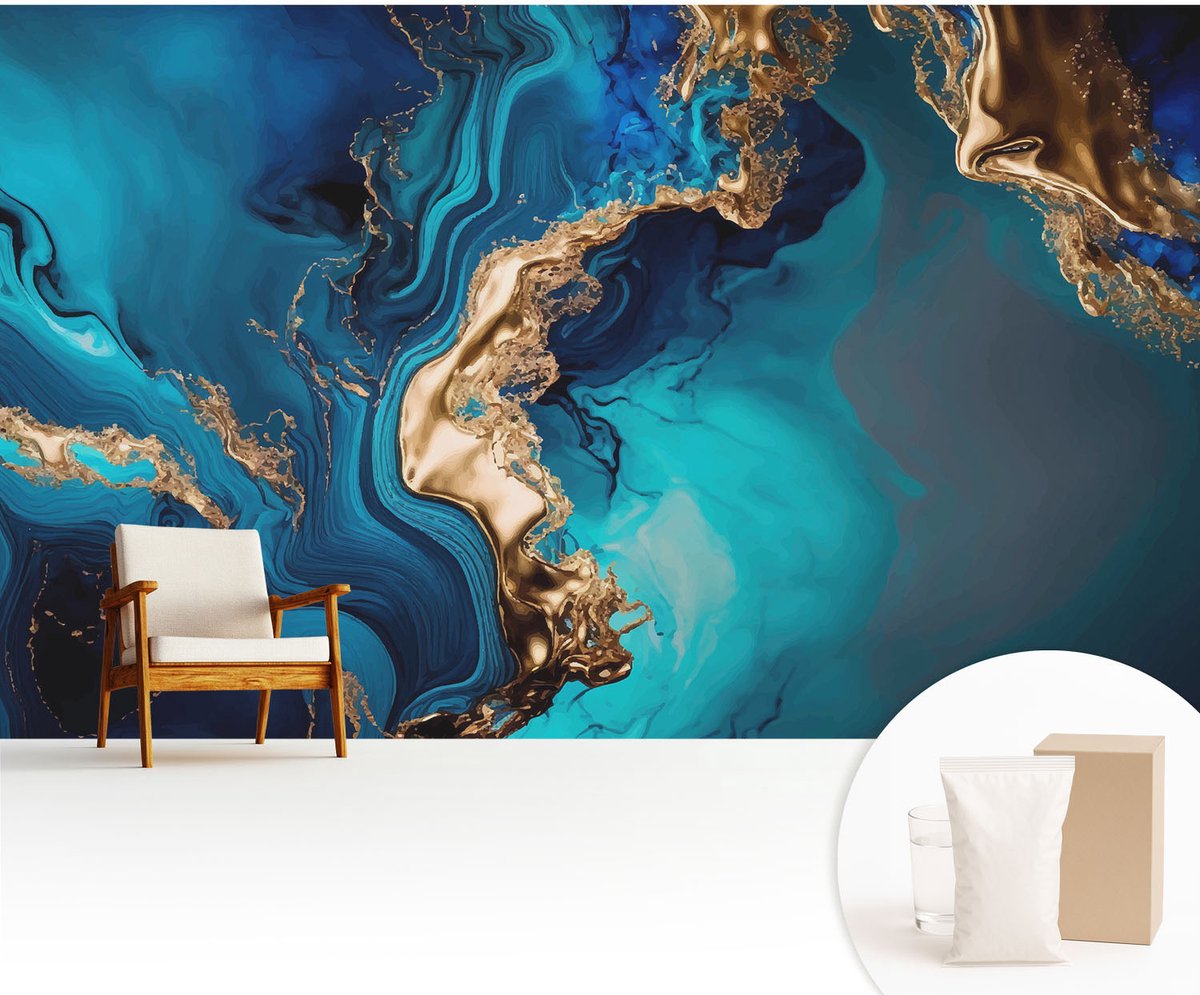 Wallfluent Fotobehang - Marine Vliesbehang - 416x254 cm - Kleurrijke Abstractie Fotobehang Vlies - Woonkamer behang Abstractie - Muurschildering - Hal behang