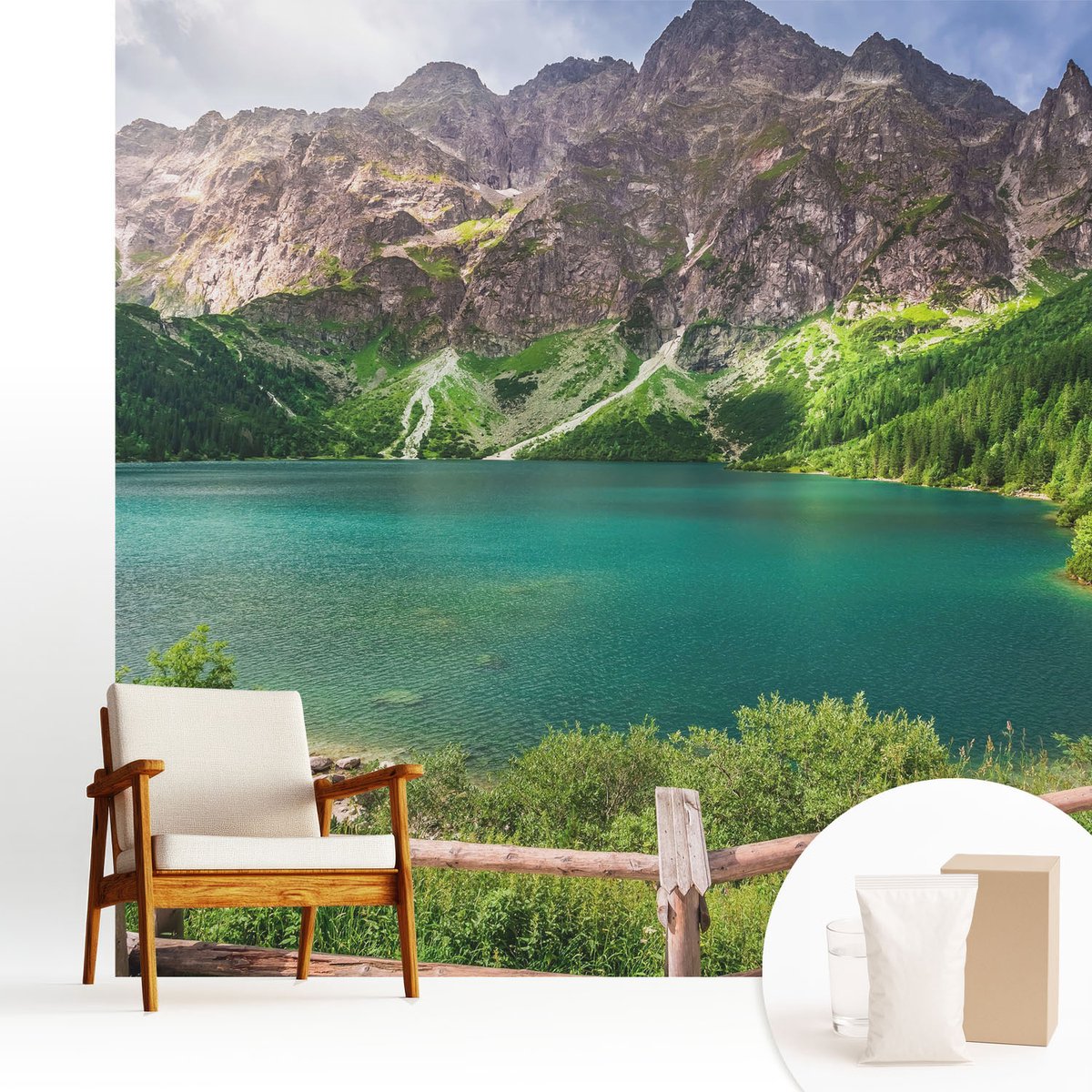 Wallfluent Fotobehang - Groente Vliesbehang - 250x250 cm - Berglandschap Muurschildering - Slaapkamer behang Landschappen - Fotobehang Vlies - Slaapkamer behang