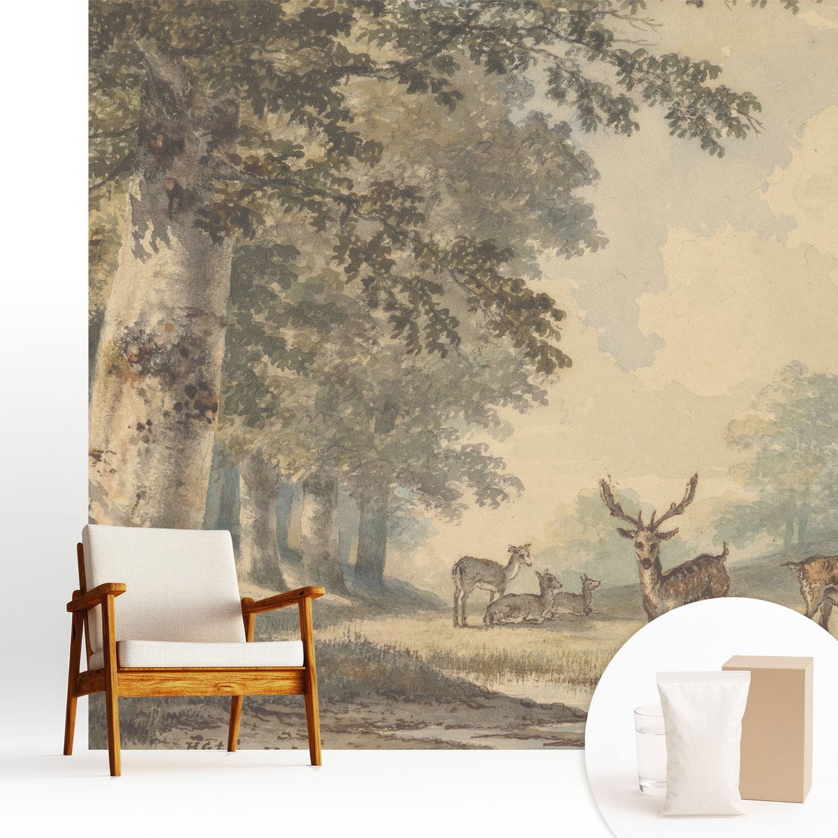Wallfluent Fotobehang - Beige Vliesbehang - 250x250 cm - Bosvrede Muurschildering - Gang behang Landschappen - Fotobehang Vlies - Slaapkamer behang
