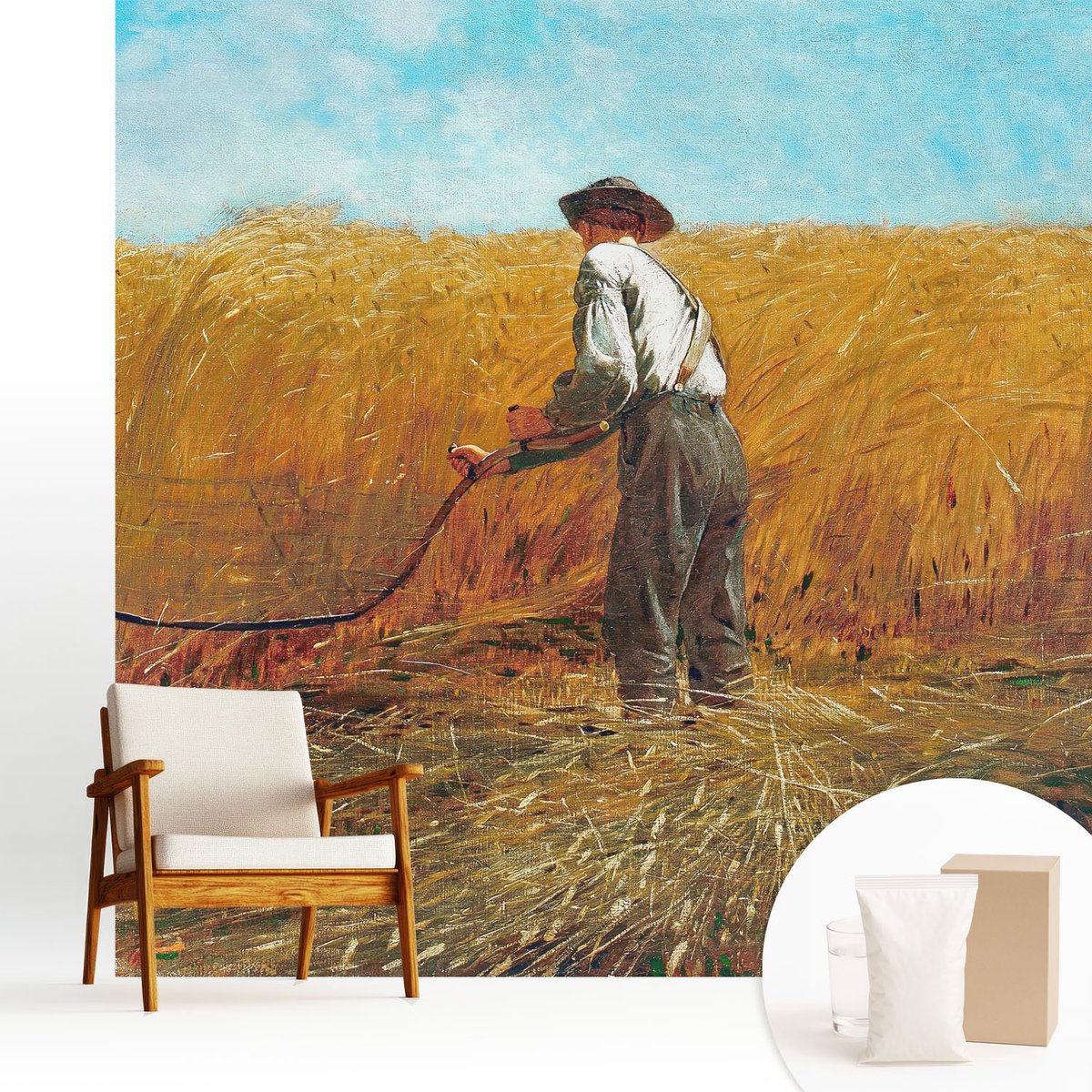 Wallfluent Fotobehang - Geel Vliesbehang - 250x250 cm - Oogst In De Zon Fotobehang Vlies - Hal behang Deel - Muurschildering - Hal behang