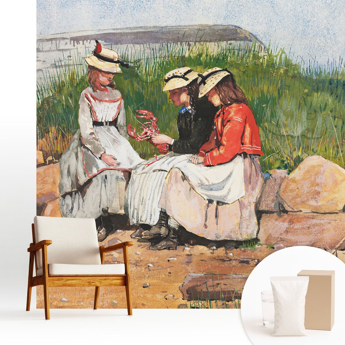 Wallfluent Fotobehang - Zwart Vliesbehang - 250x250 cm - Zomervakantie Fotobehang Vlies - Woonkamer behang Mensen - Muurschildering - Woonkamer behang