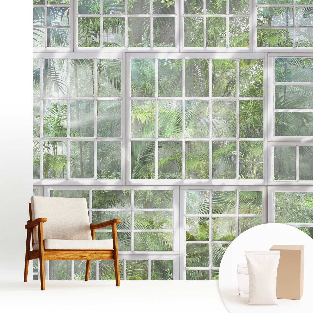 Wallfluent Fotobehang - Groente Vliesbehang - 250x250 cm - Groen Bos Muurschildering - Slaapkamer behang Bloemen En Planten - Fotobehang Vlies - Slaapkamer behang