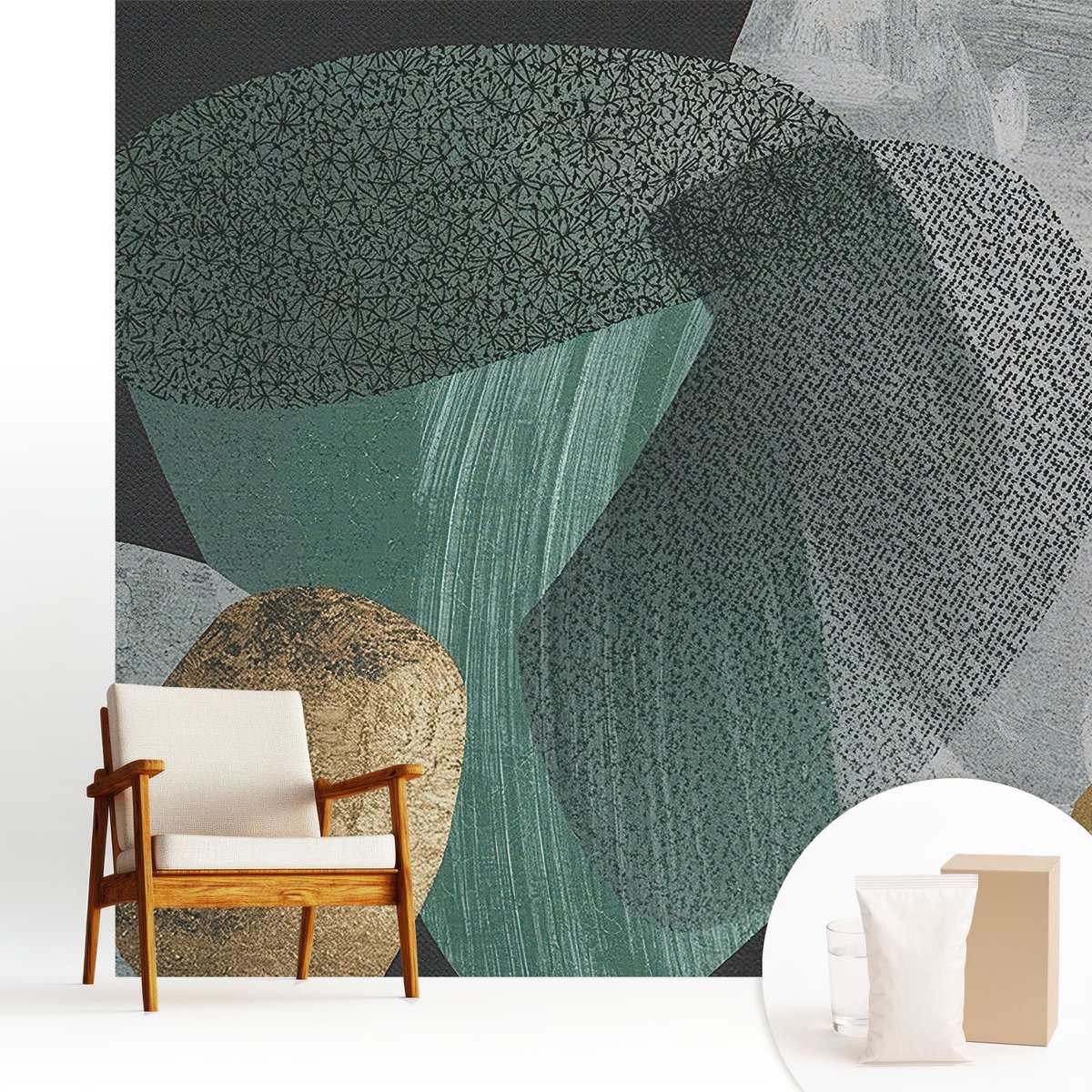 Wallfluent Fotobehang - Groente Vliesbehang - 250x250 cm - Abstracte Geometrie Muurschildering - Gang behang Deel - Fotobehang Vlies - Gang behang