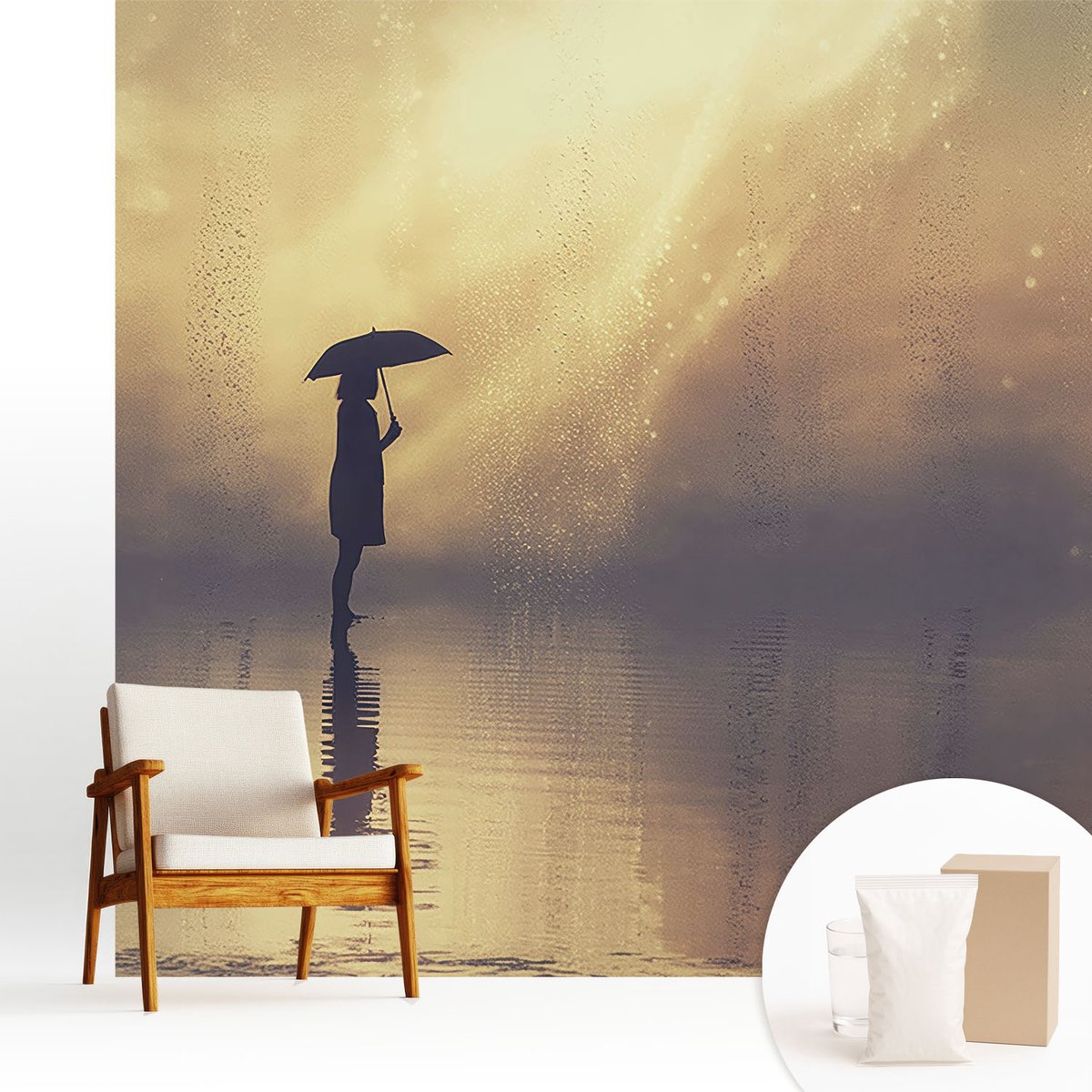 Wallfluent Fotobehang - Beige Vliesbehang - 250x250 cm - Mysterieuze Scène Fotobehang Vlies - Woonkamer behang Landschappen - Muurschildering - Woonkamer behang