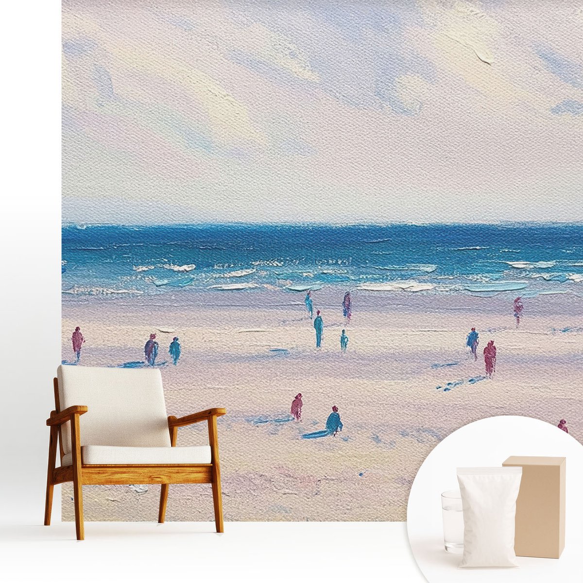 Wallfluent Fotobehang - Wit Vliesbehang - 250x250 cm - Zeegezicht Fotobehang Vlies - Woonkamer behang Landschappen - Muurschildering - Woonkamer behang