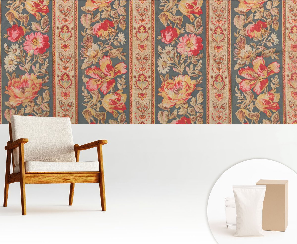 Wallfluent Fotobehang - Grijs Vliesbehang - 250x104 cm - Kleurrijke Bloemen Fotobehang Vlies - Woonkamer behang Texturen - Muurschildering - Woonkamer behang
