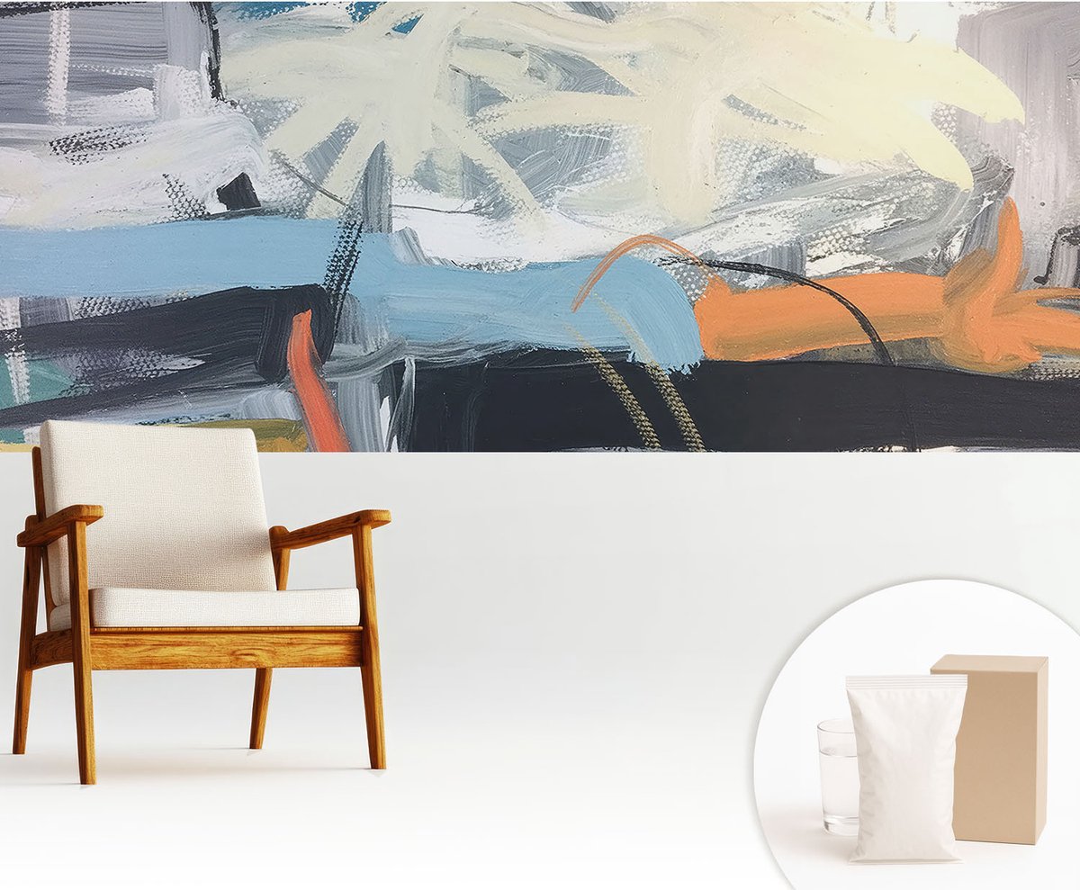 Wallfluent Fotobehang - Wit Vliesbehang - 250x104 cm - Kleurrijke Abstractie Fotobehang Vlies - Woonkamer behang Abstractie - Muurschildering - Woonkamer behang