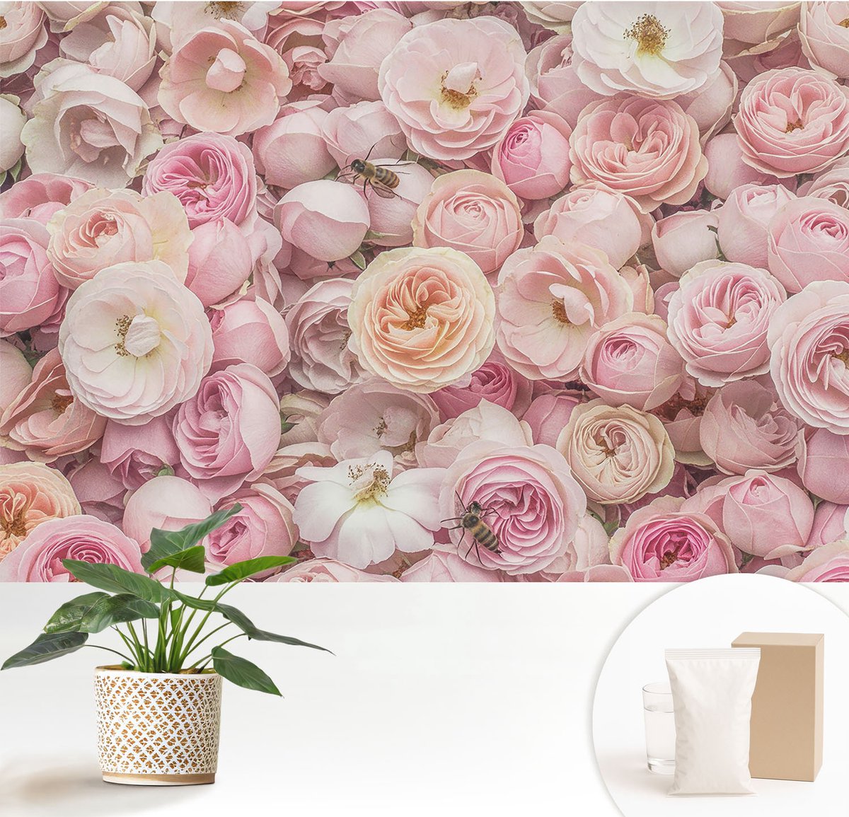 Wallfluent Fotobehang - Roze Vliesbehang - 152x104 cm - Prachtige Bloemen Muurschildering - Slaapkamer behang Bloemen En Planten - Fotobehang Vlies - Slaapkamer behang