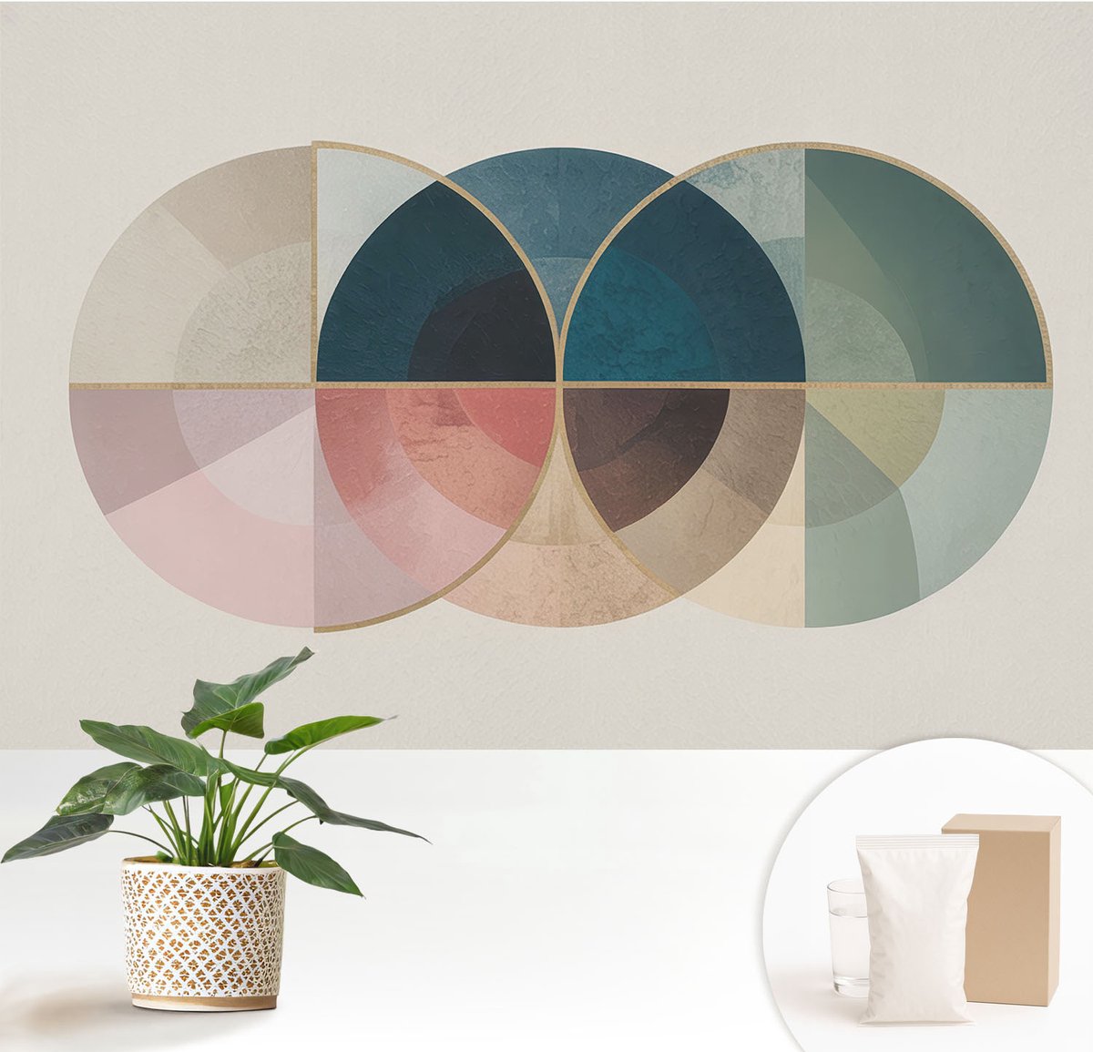 Wallfluent Fotobehang - Marine Vliesbehang - 152x104 cm - Geometrische Elegantie Muurschildering - Slaapkamer behang Abstractie - Fotobehang Vlies - Slaapkamer behang