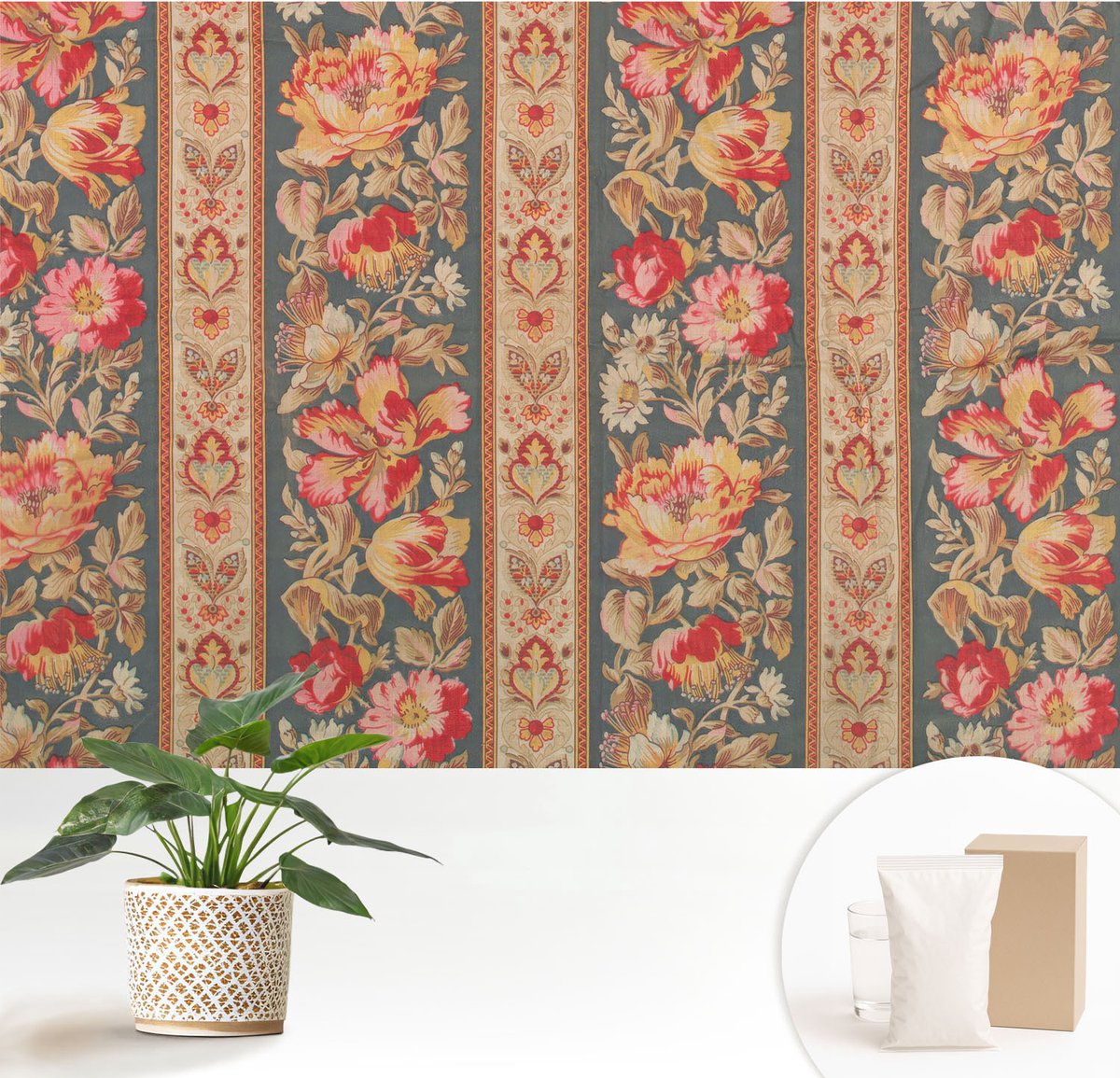 Wallfluent Fotobehang - Grijs Vliesbehang - 152x104 cm - Kleurrijke Bloemen Fotobehang Vlies - Hal behang Texturen - Muurschildering - Woonkamer behang