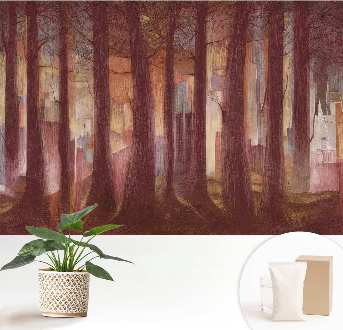 Wallfluent Fotobehang - Bruin Vliesbehang - 152x104 cm - Mysterieus Landschap Fotobehang Vlies - Woonkamer behang Landschappen - Muurschildering - Hal behang