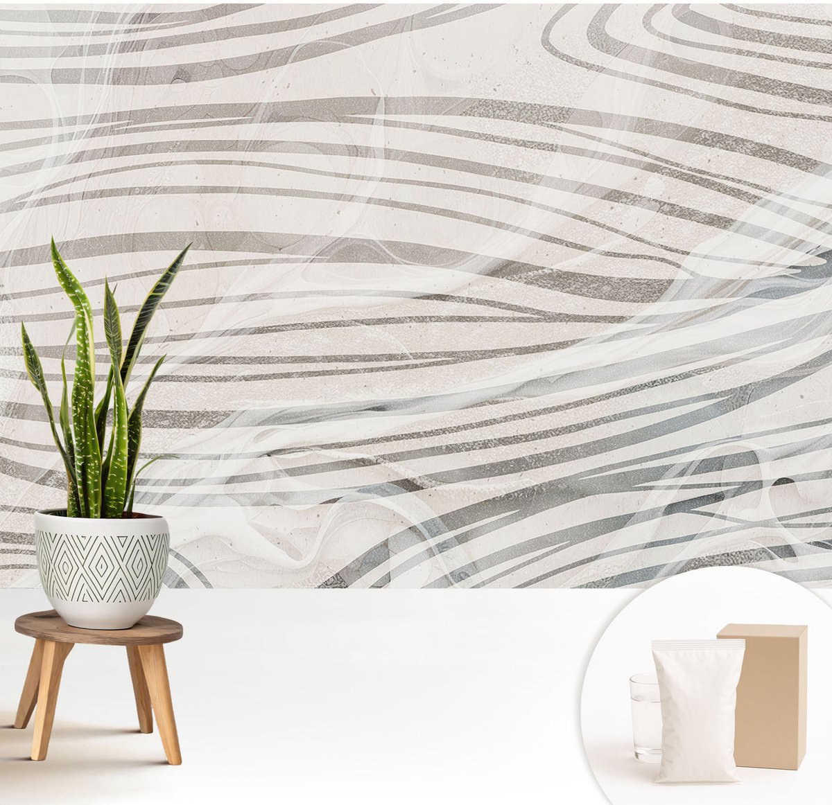 Wallfluent Fotobehang - Wit Vliesbehang - 208x146 cm - Golvende Lijnen Muurschildering - Gang behang Achtergronden En Patronen - Fotobehang Vlies - Gang behang