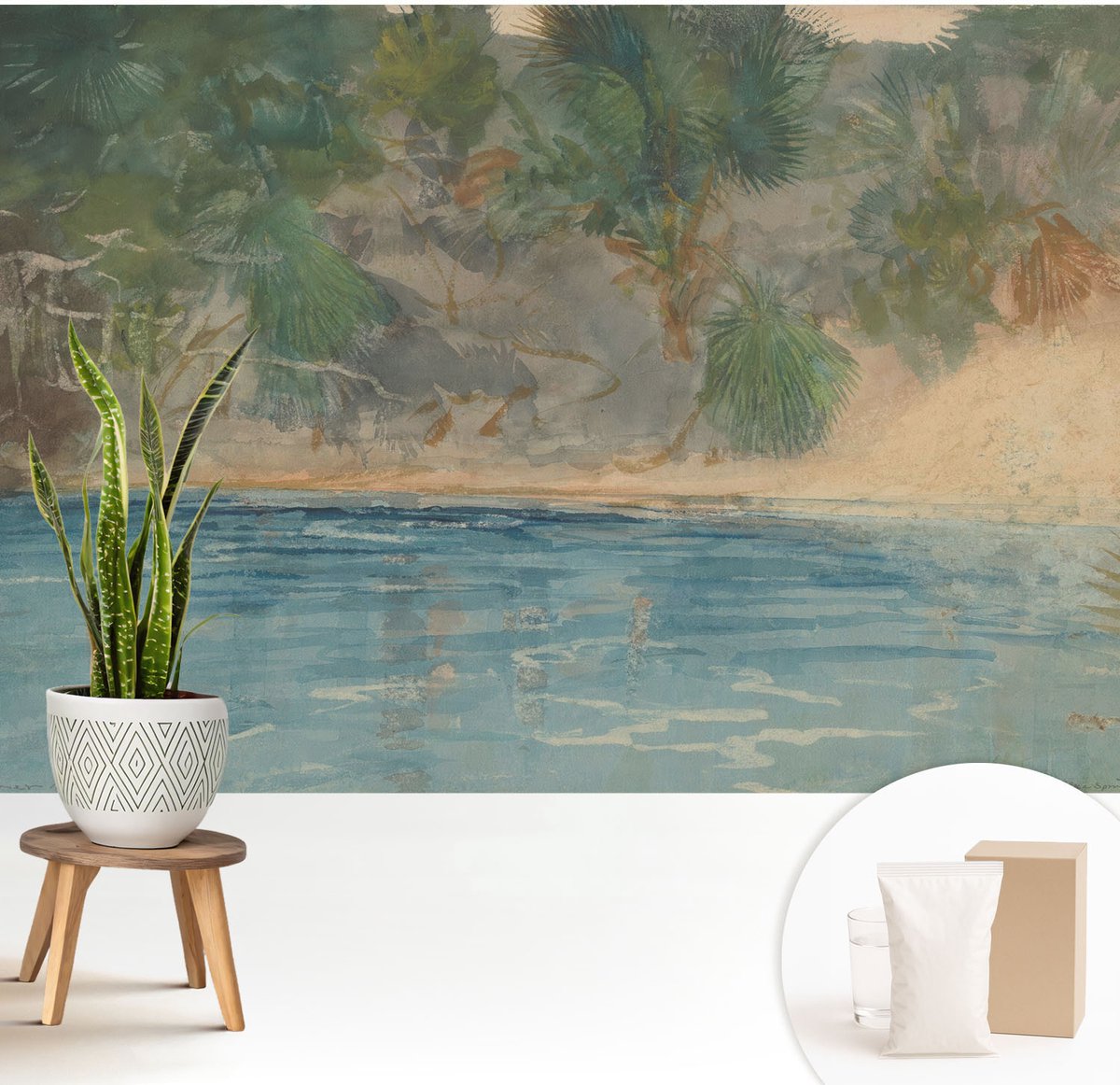Wallfluent Fotobehang - Groente Vliesbehang - 208x146 cm - Tropische Kust Muurschildering - Gang behang Landschappen - Fotobehang Vlies - Slaapkamer behang