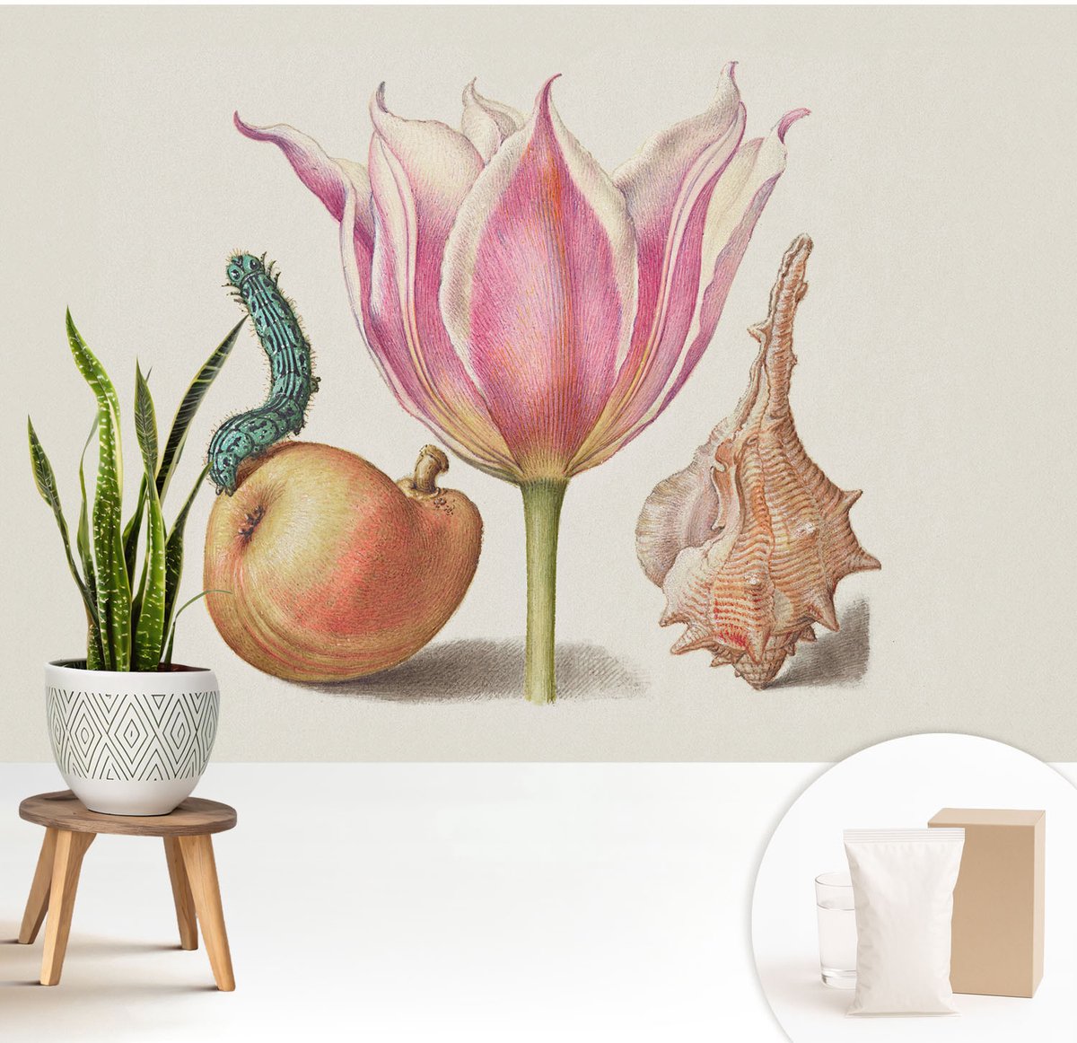 Wallfluent Fotobehang - Beige Vliesbehang - 208x146 cm - Natuurlijke Symbiose Muurschildering - Gang behang Bloemen En Planten - Fotobehang Vlies - Slaapkamer behang