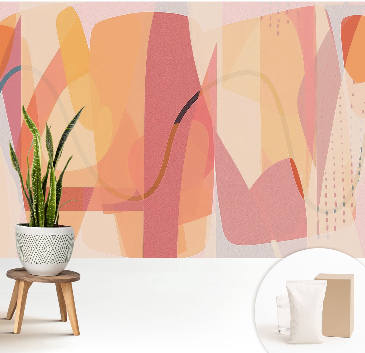 Wallfluent Fotobehang - Oranje Vliesbehang - 208x146 cm - Kleurrijke Abstractie Muurschildering - Slaapkamer behang Abstractie - Fotobehang Vlies - Slaapkamer behang