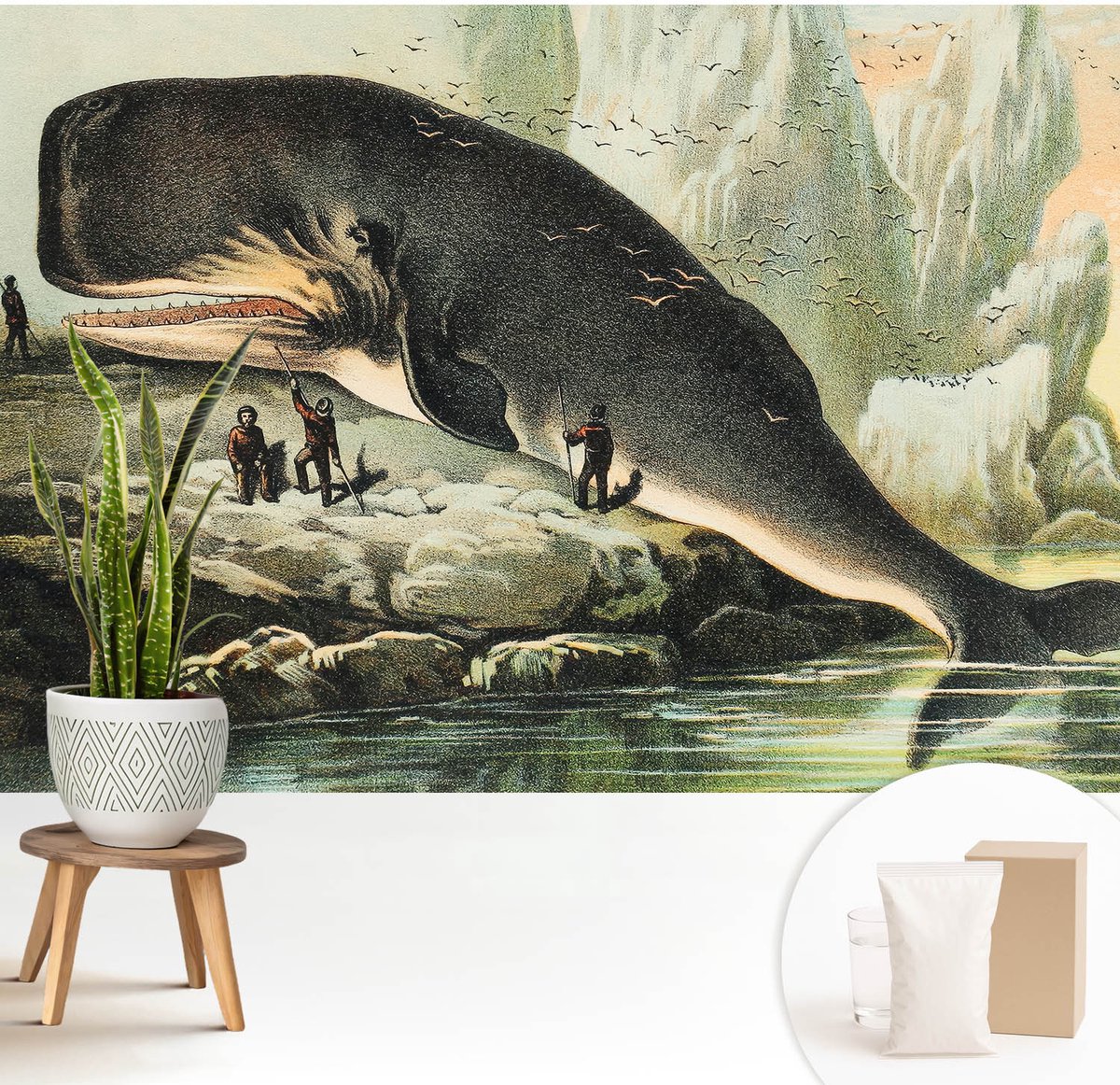 Wallfluent Fotobehang - Zwart Vliesbehang - 208x146 cm - Zeegigantisme Muurschildering - Gang behang Dieren - Fotobehang Vlies - Gang behang