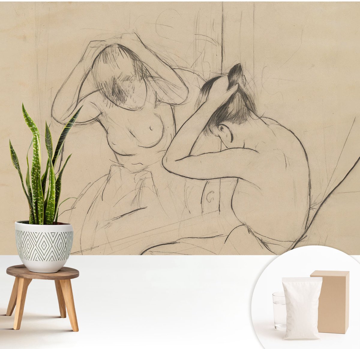 Wallfluent Fotobehang - Wit Vliesbehang - 208x146 cm - Artistieke Elegantie Muurschildering - Gang behang Deel - Fotobehang Vlies - Gang behang