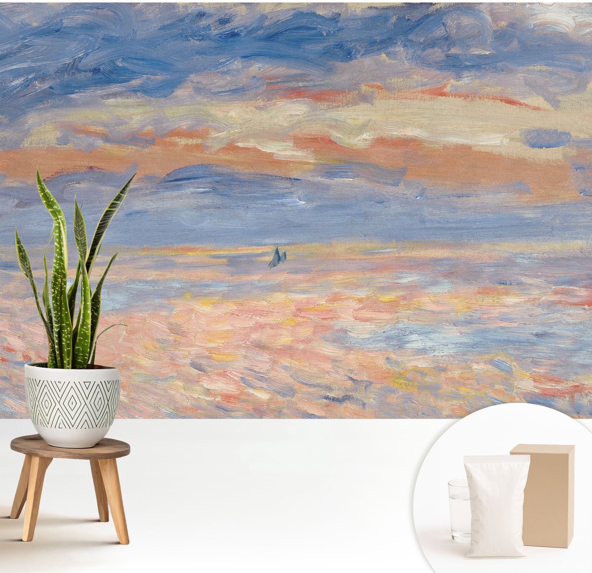 Wallfluent Fotobehang - Blauw Vliesbehang - 208x146 cm - Zeegezicht Muurschildering - Gang behang Landschappen - Fotobehang Vlies - Slaapkamer behang
