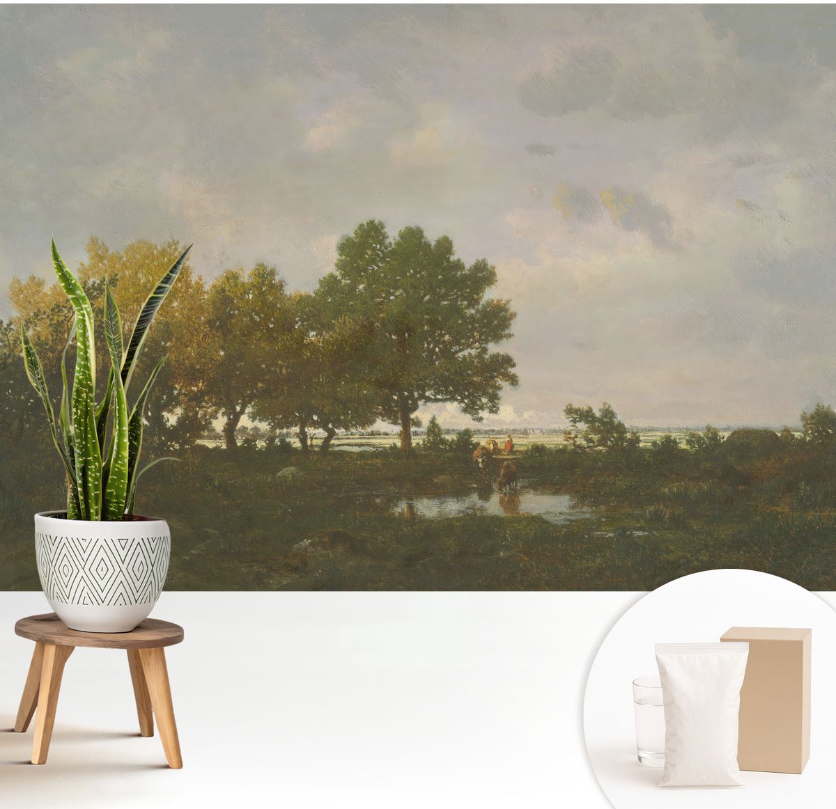 Wallfluent Fotobehang - Grijs Vliesbehang - 208x146 cm - Boslandschap Muurschildering - Gang behang Landschappen - Fotobehang Vlies - Gang behang