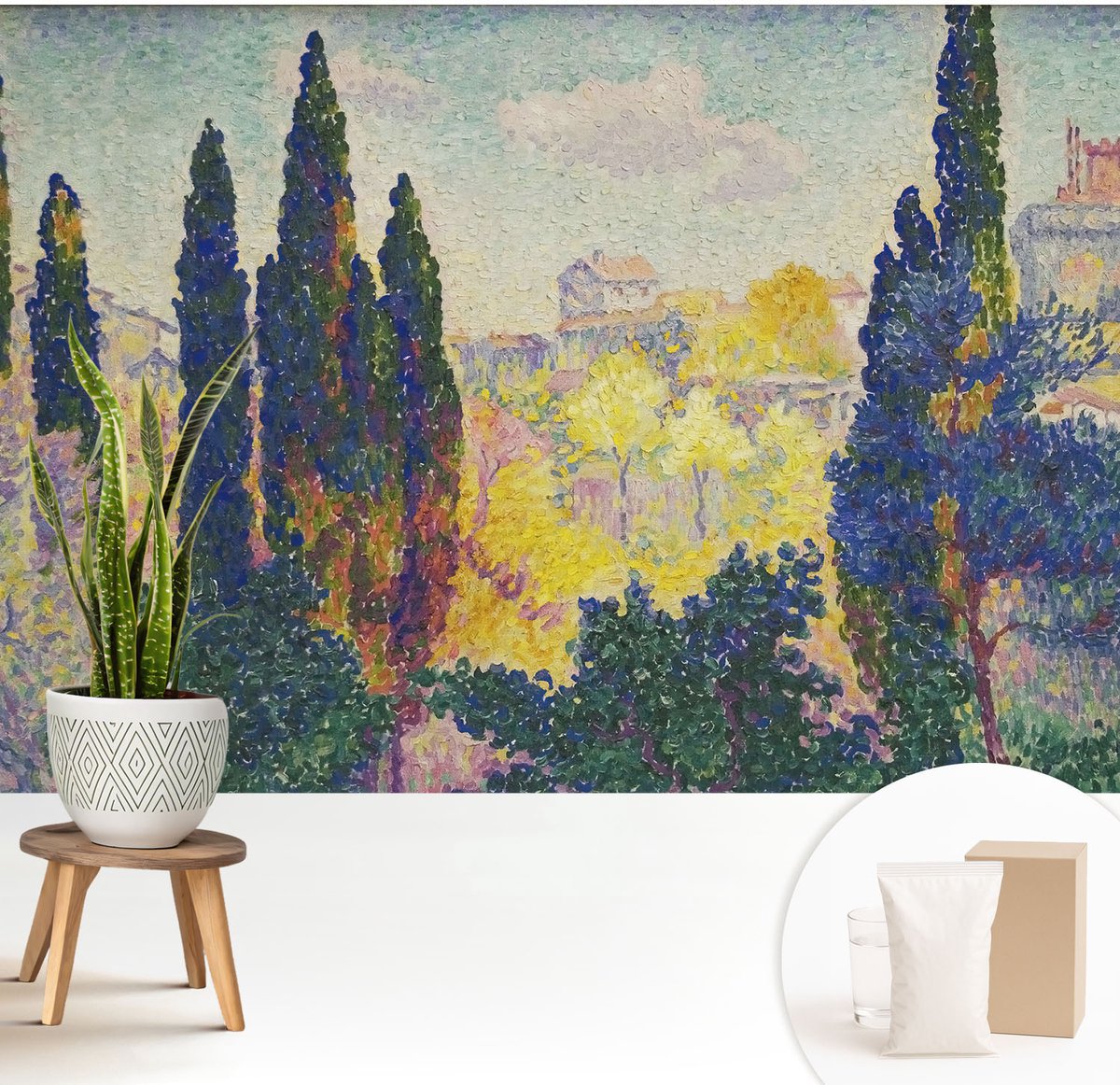 Wallfluent Fotobehang - Groente Vliesbehang - 208x146 cm - Impressionistische Landschappen Fotobehang Vlies - Woonkamer behang Landschappen - Muurschildering - Hal behang