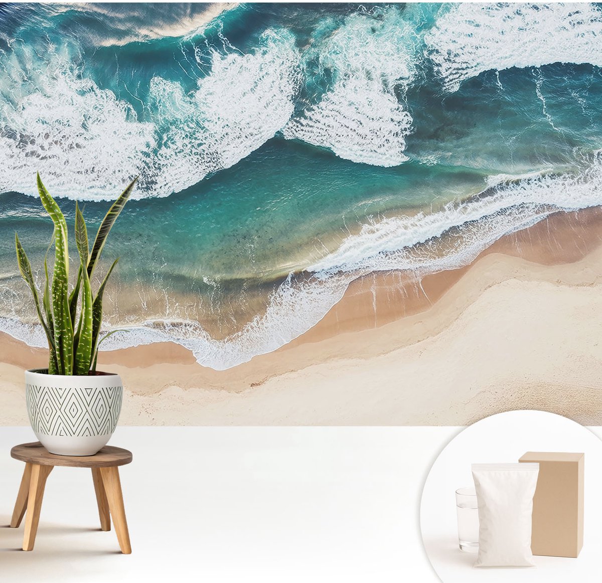 Wallfluent Fotobehang - Blauw Vliesbehang - 208x146 cm - Zeegolven Fotobehang Vlies - Woonkamer behang Landschappen - Muurschildering - Woonkamer behang