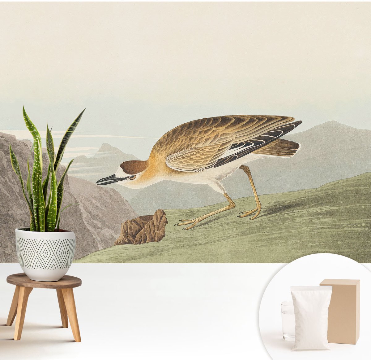 Wallfluent Fotobehang - Bruin Vliesbehang - 208x146 cm - Bergvogel Fotobehang Vlies - Hal behang Dieren - Muurschildering - Woonkamer behang