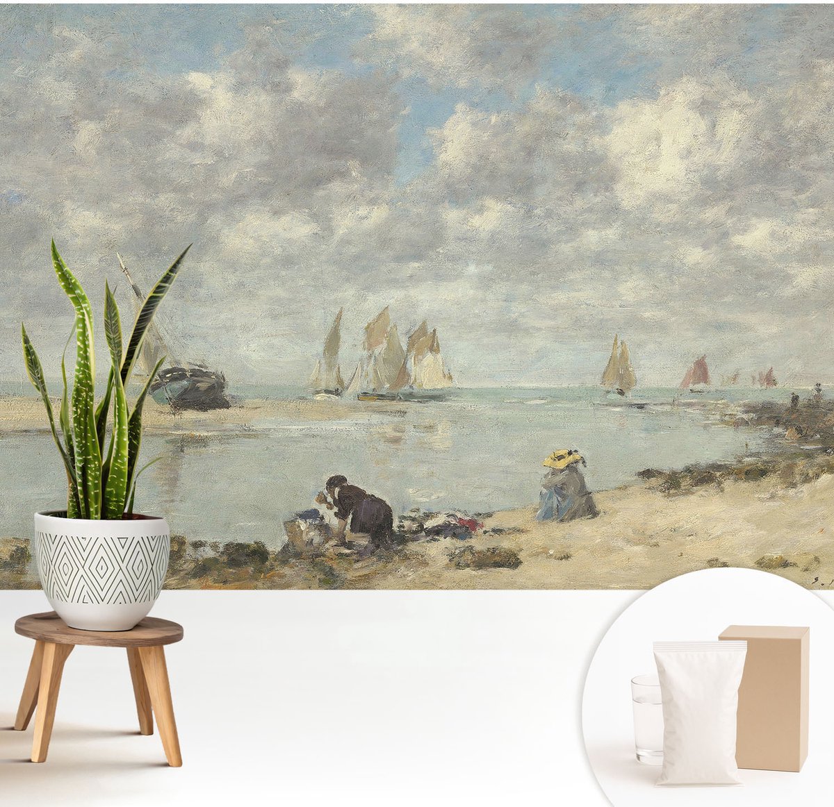 Wallfluent Fotobehang - Grijs Vliesbehang - 208x146 cm - Zeegezichten Fotobehang Vlies - Woonkamer behang Landschappen - Muurschildering - Hal behang