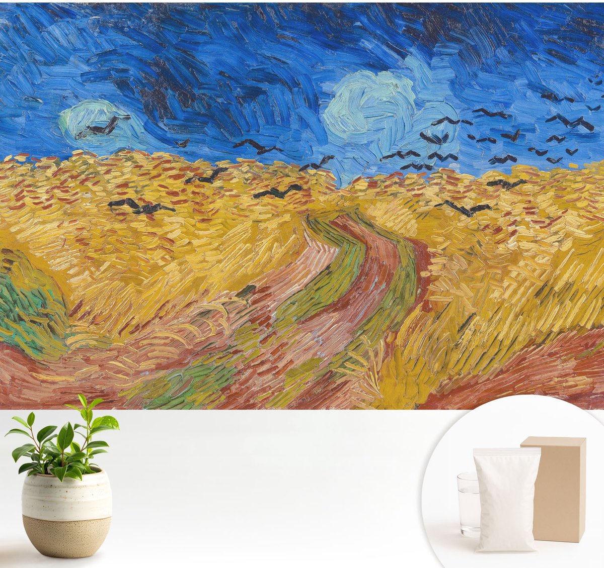 Wallfluent Fotobehang - Blauw Vliesbehang - 104x70 cm - Veldlandschap Muurschildering - Slaapkamer behang Landschappen - Fotobehang Vlies - Slaapkamer behang