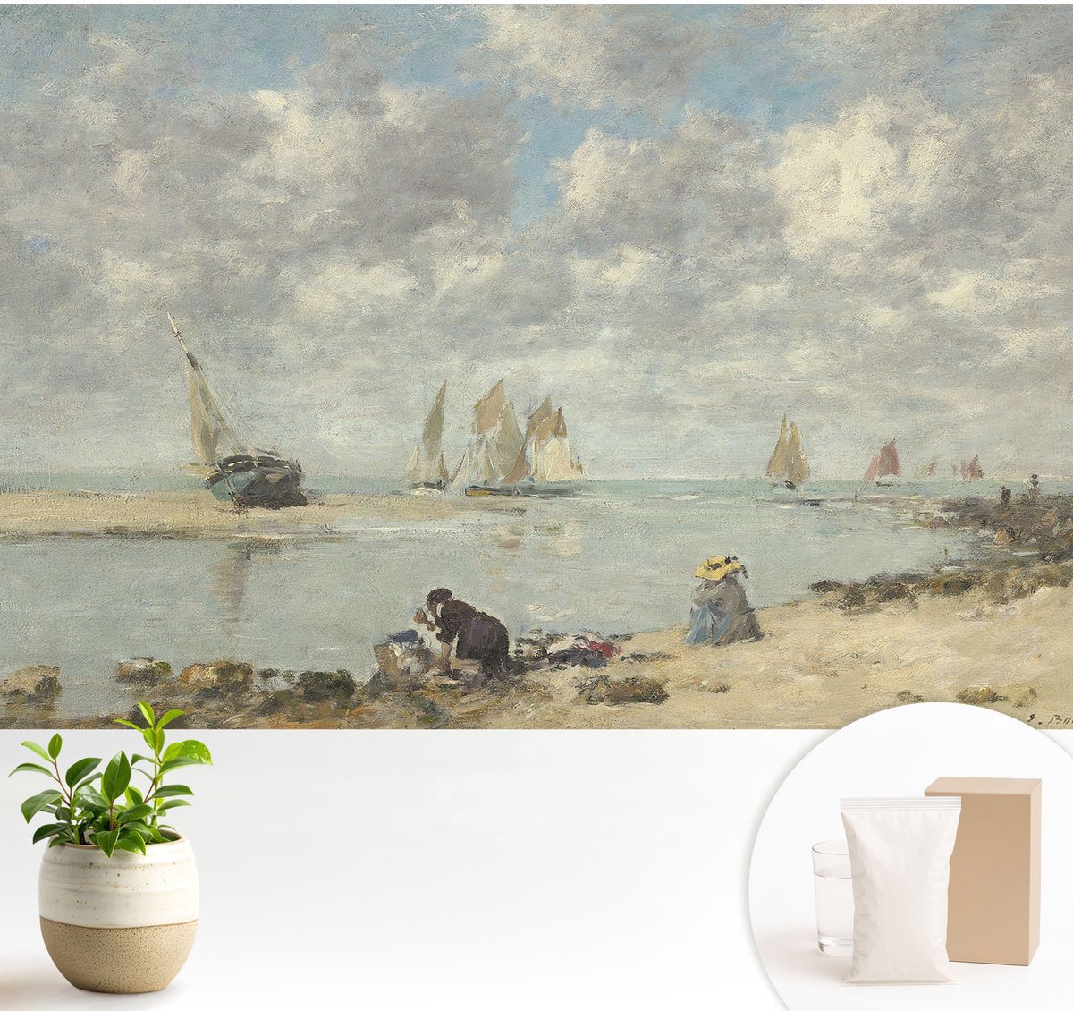 Wallfluent Fotobehang - Grijs Vliesbehang - 104x70 cm - Zeegezichten Fotobehang Vlies - Hal behang Landschappen - Muurschildering - Hal behang