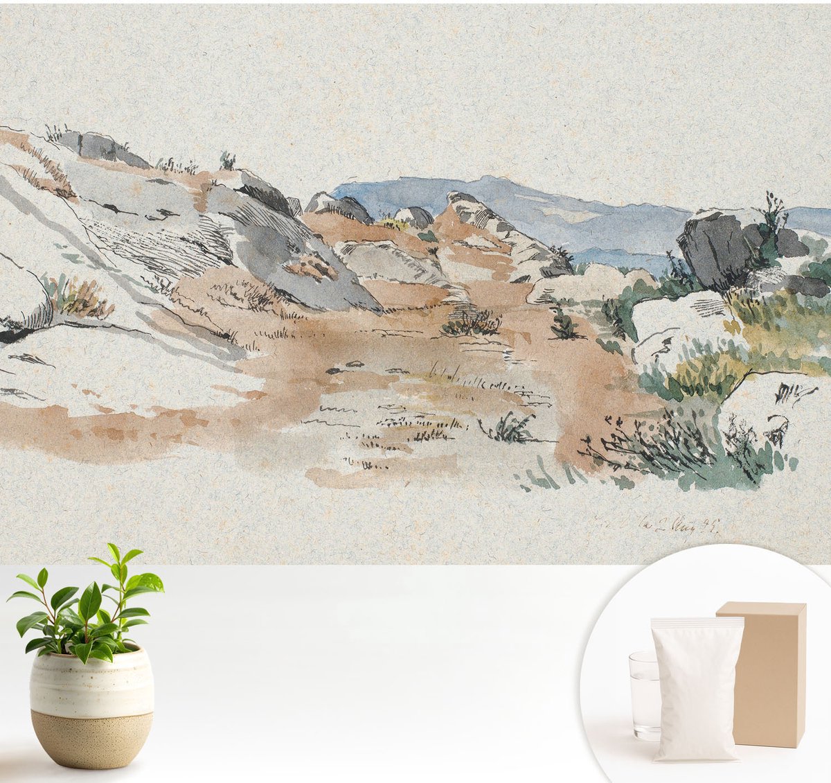 Wallfluent Fotobehang - Beige Vliesbehang - 104x70 cm - Rotslandschap Muurschildering - Gang behang Landschappen - Fotobehang Vlies - Slaapkamer behang