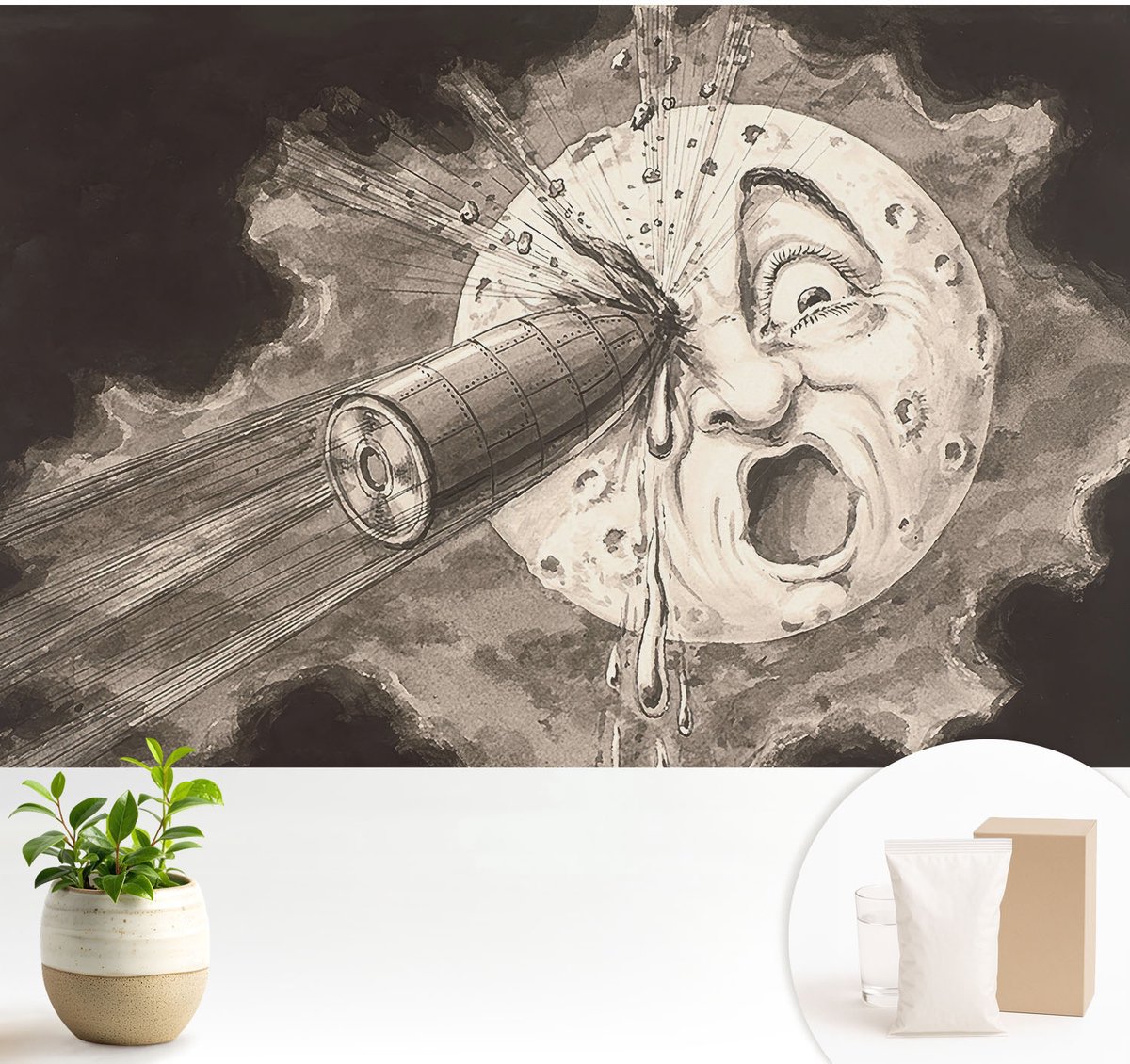 Wallfluent Fotobehang - Zwart-Wit Vliesbehang - 104x70 cm - Kosmische Botsing Fotobehang Vlies - Woonkamer behang Kosmos - Muurschildering - Woonkamer behang