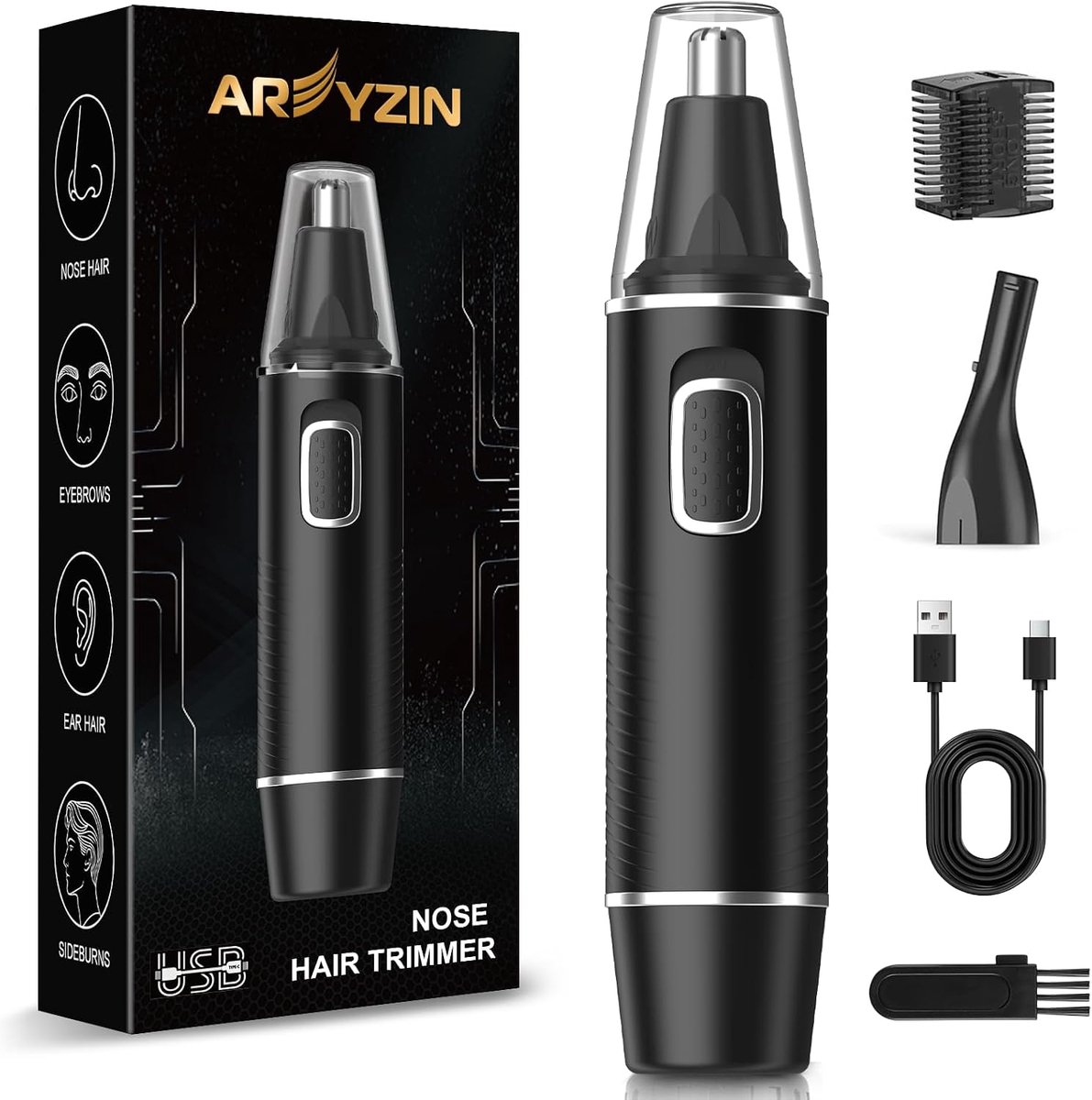 Neus- en Oortrimmer voor Mannen – Oplaadbaar – IPX7 Waterdicht – Pijnloos – Voor Baard, Wenkbrauwen en Gezicht