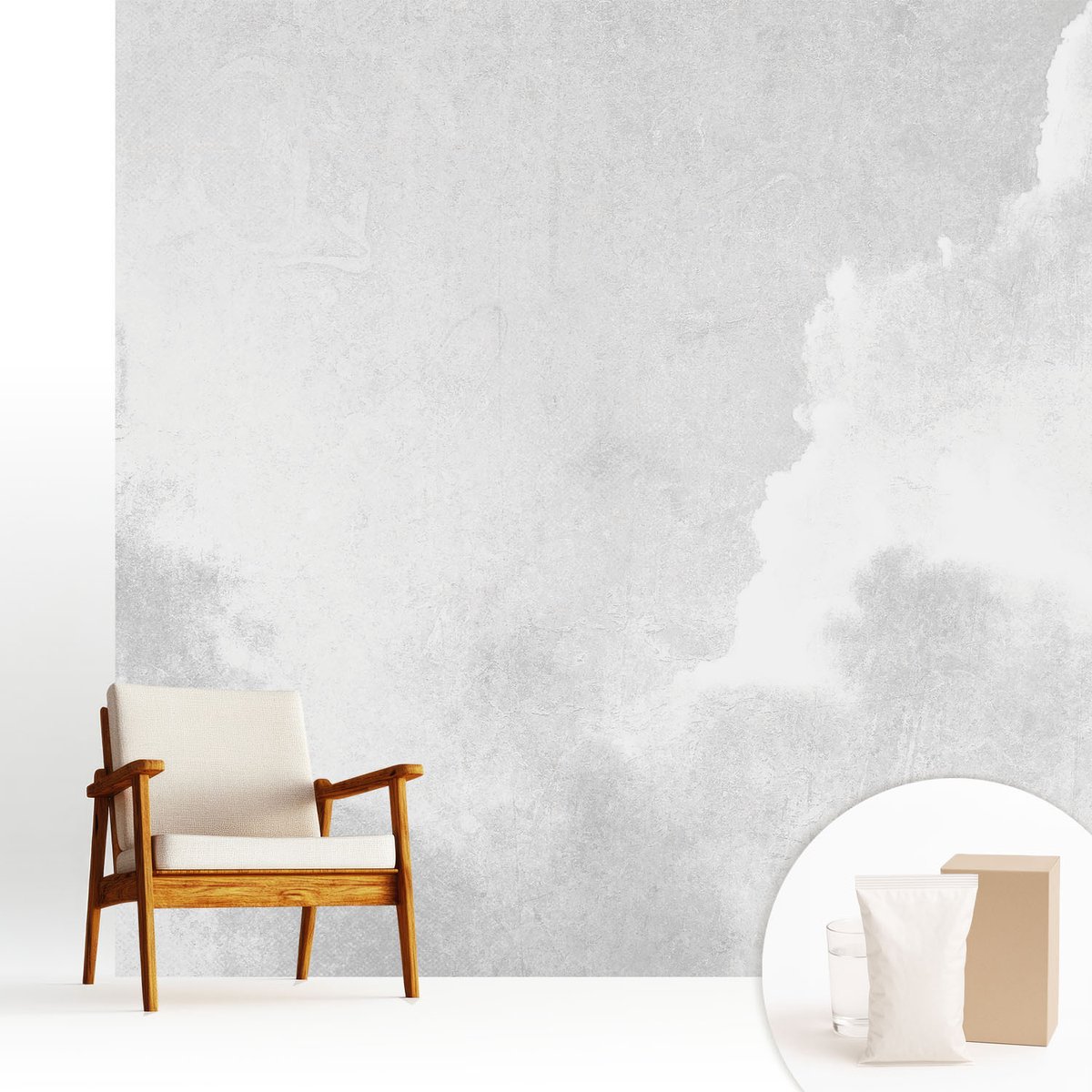 Wallfluent Fotobehang - Wit Vliesbehang - 250x250 cm - Subtiele Wolken Muurschildering - Slaapkamer behang Landschappen - Fotobehang Vlies - Slaapkamer behang