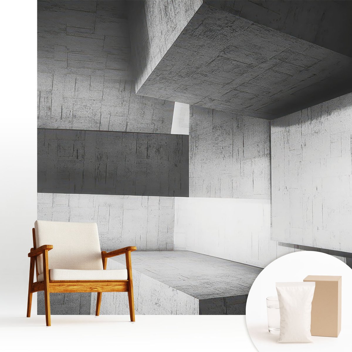 Wallfluent Fotobehang - Wit Vliesbehang - 250x250 cm - Geometrische Sculpturen Fotobehang Vlies - Hal behang Architectuur - Muurschildering - Hal behang