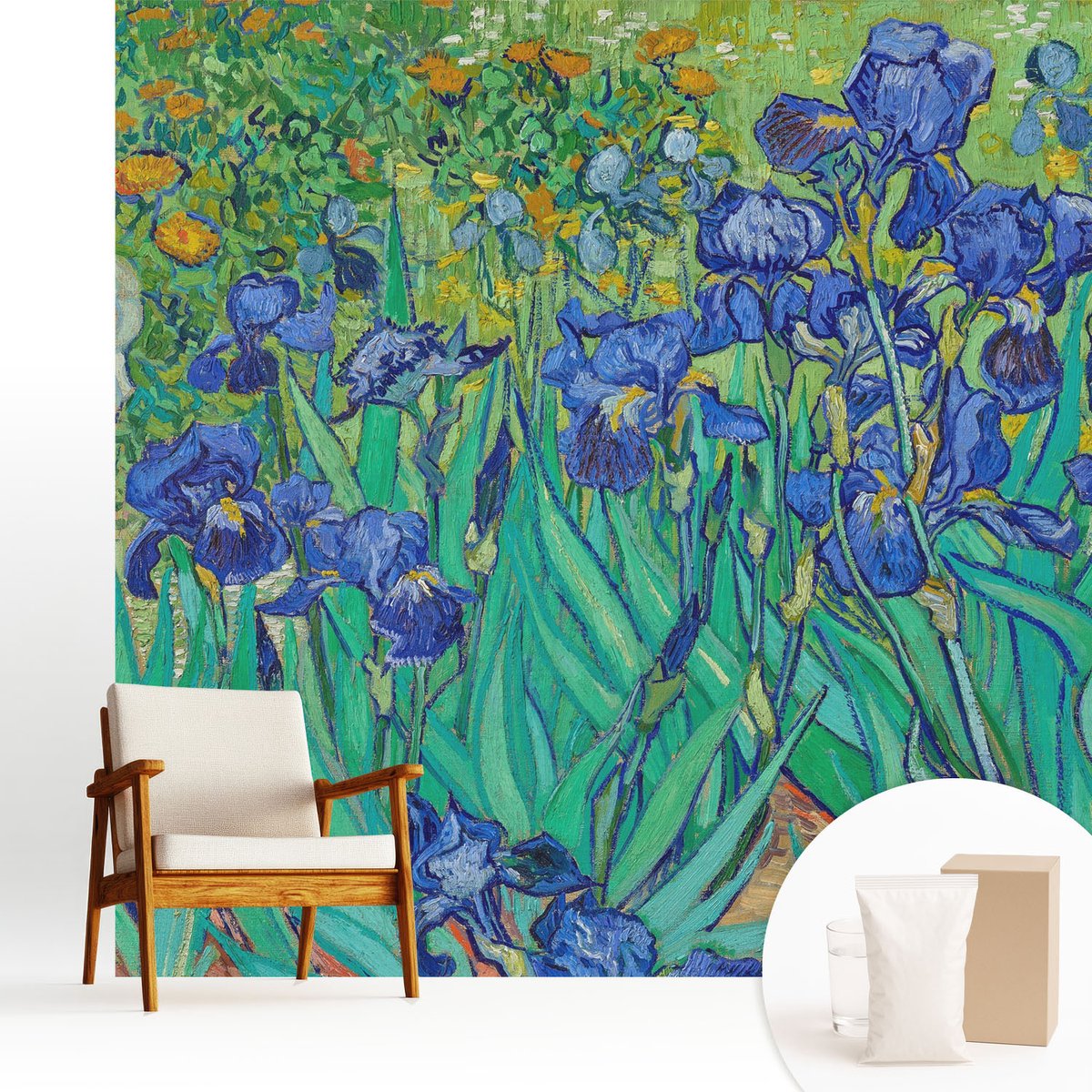 Wallfluent Fotobehang - Blauw Vliesbehang - 250x250 cm - Tuinbloemen Fotobehang Vlies - Hal behang Bloemen En Planten - Muurschildering - Hal behang