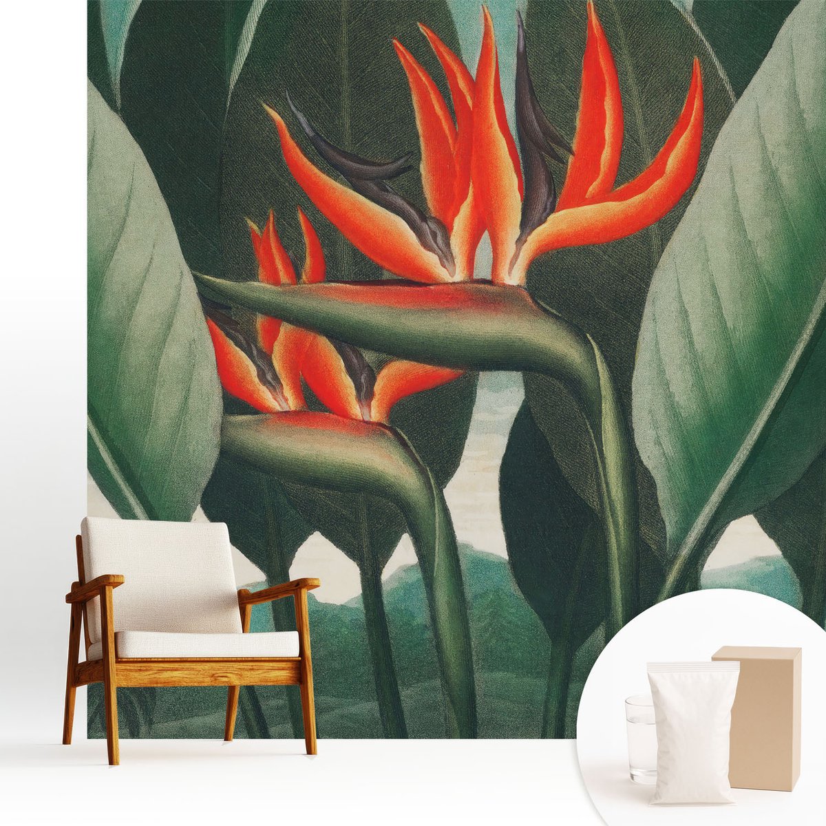 Wallfluent Fotobehang - Groente Vliesbehang - 250x250 cm - Exotische Bloemen Fotobehang Vlies - Hal behang Bloemen En Planten - Muurschildering - Woonkamer behang