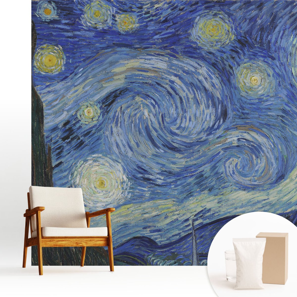 Wallfluent Fotobehang - Blauw Vliesbehang - 250x250 cm - Nachtvortex Muurschildering - Gang behang Deel - Fotobehang Vlies - Slaapkamer behang