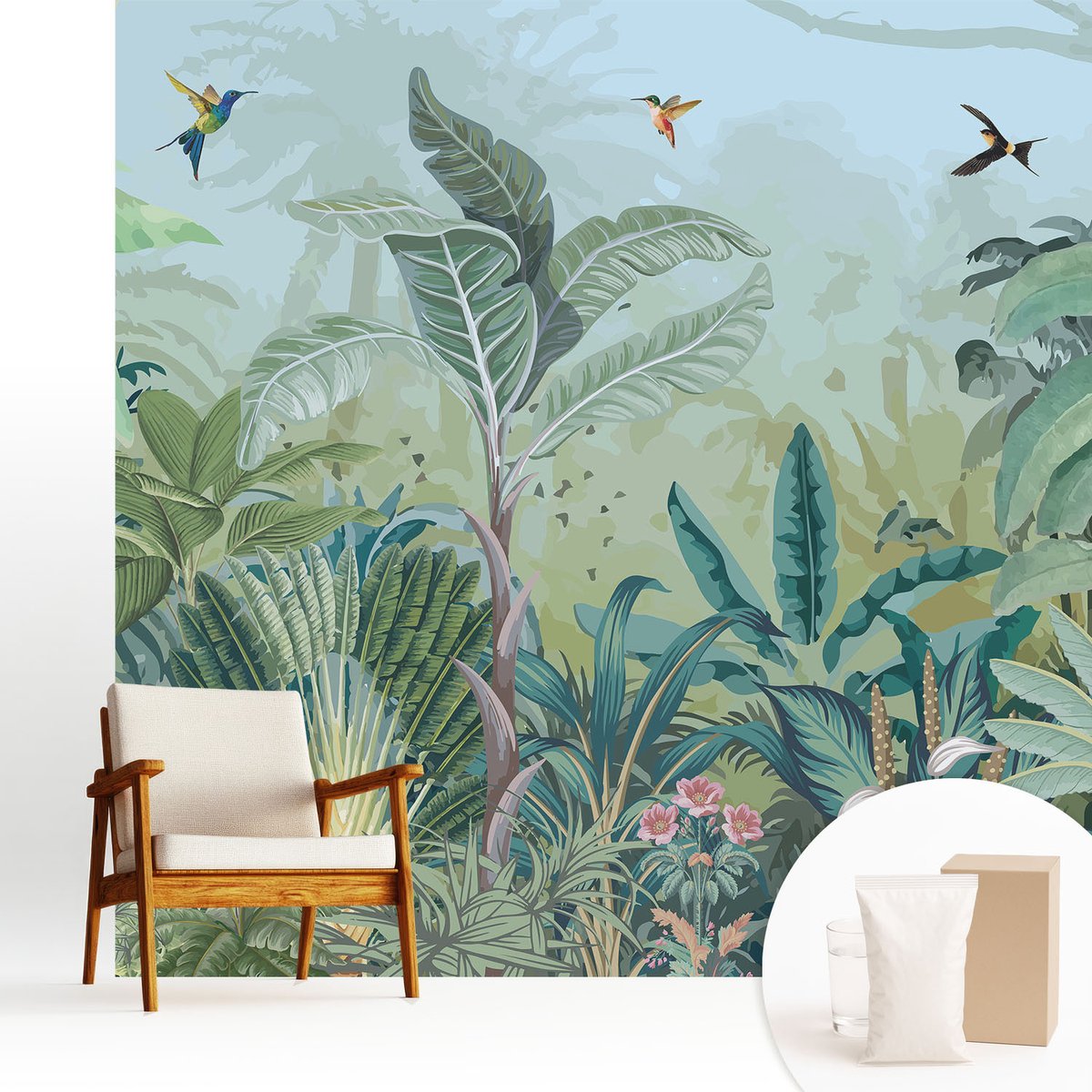 Wallfluent Fotobehang - Groente Vliesbehang - 250x250 cm - Tropische Natuur Muurschildering - Gang behang Bloemen En Planten - Fotobehang Vlies - Slaapkamer behang