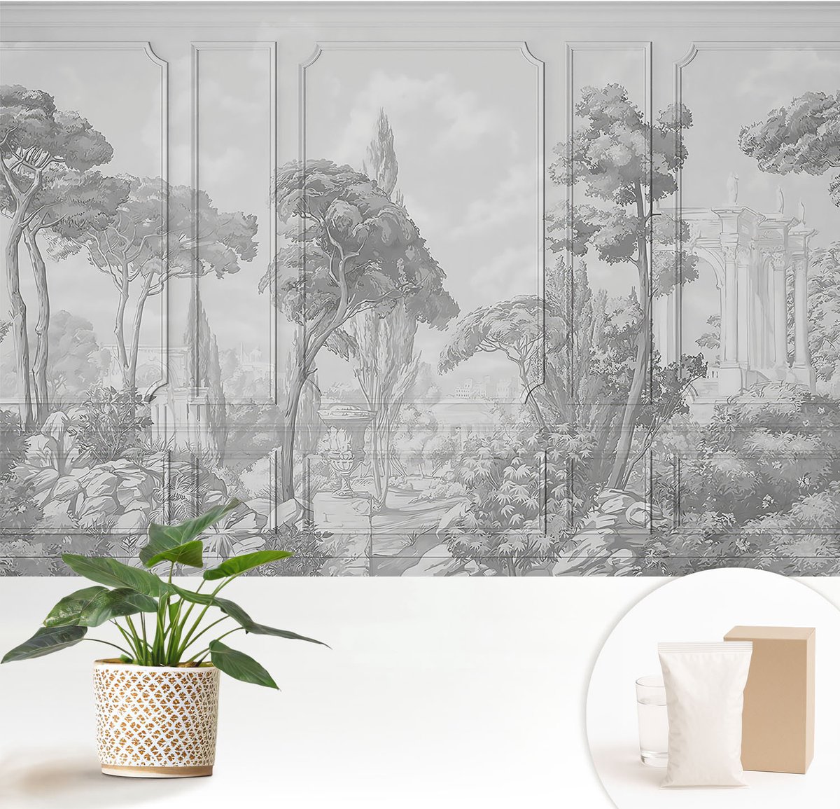 Wallfluent Fotobehang - Grijs Vliesbehang - 152x104 cm - Atmosferische Aard Muurschildering - Slaapkamer behang Landschappen - Fotobehang Vlies - Gang behang