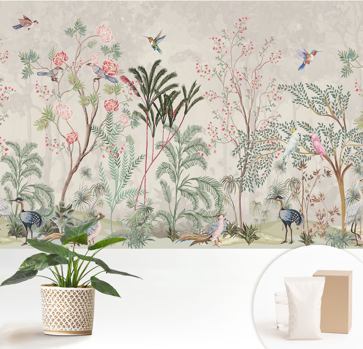 Wallfluent Fotobehang - Groente Vliesbehang - 152x104 cm - Tropische Oase Fotobehang Vlies - Woonkamer behang Landschappen - Muurschildering - Woonkamer behang